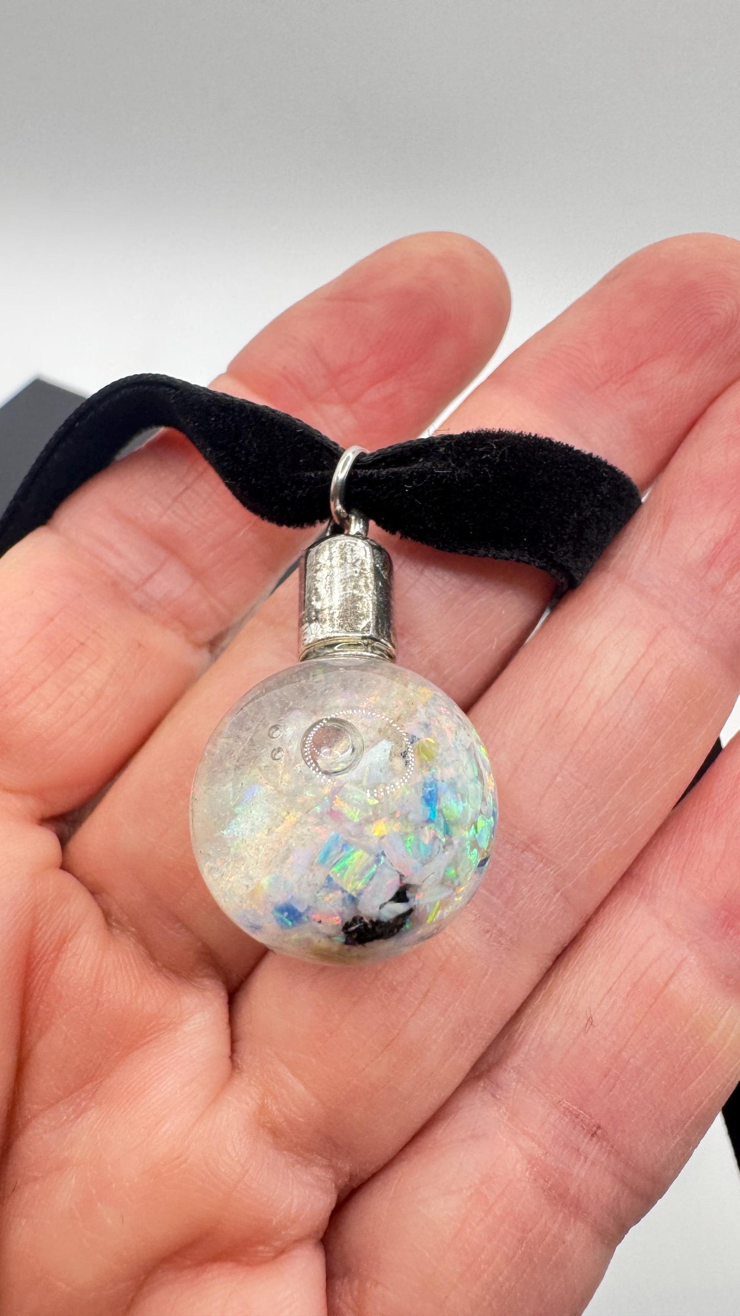 Vintage White Floating Opal Choker Pendant Necklace Black Choker