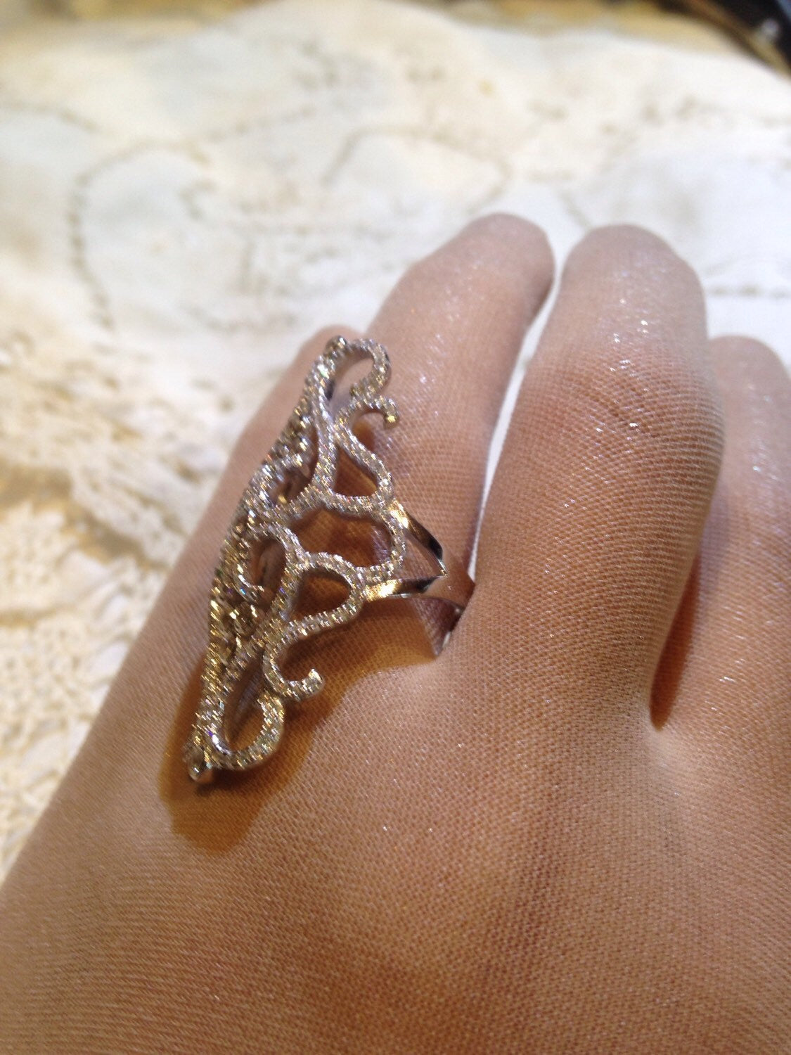 Vintage Filigree Cubic Zirconia Crystal Gothic Sterling Silver Ring
