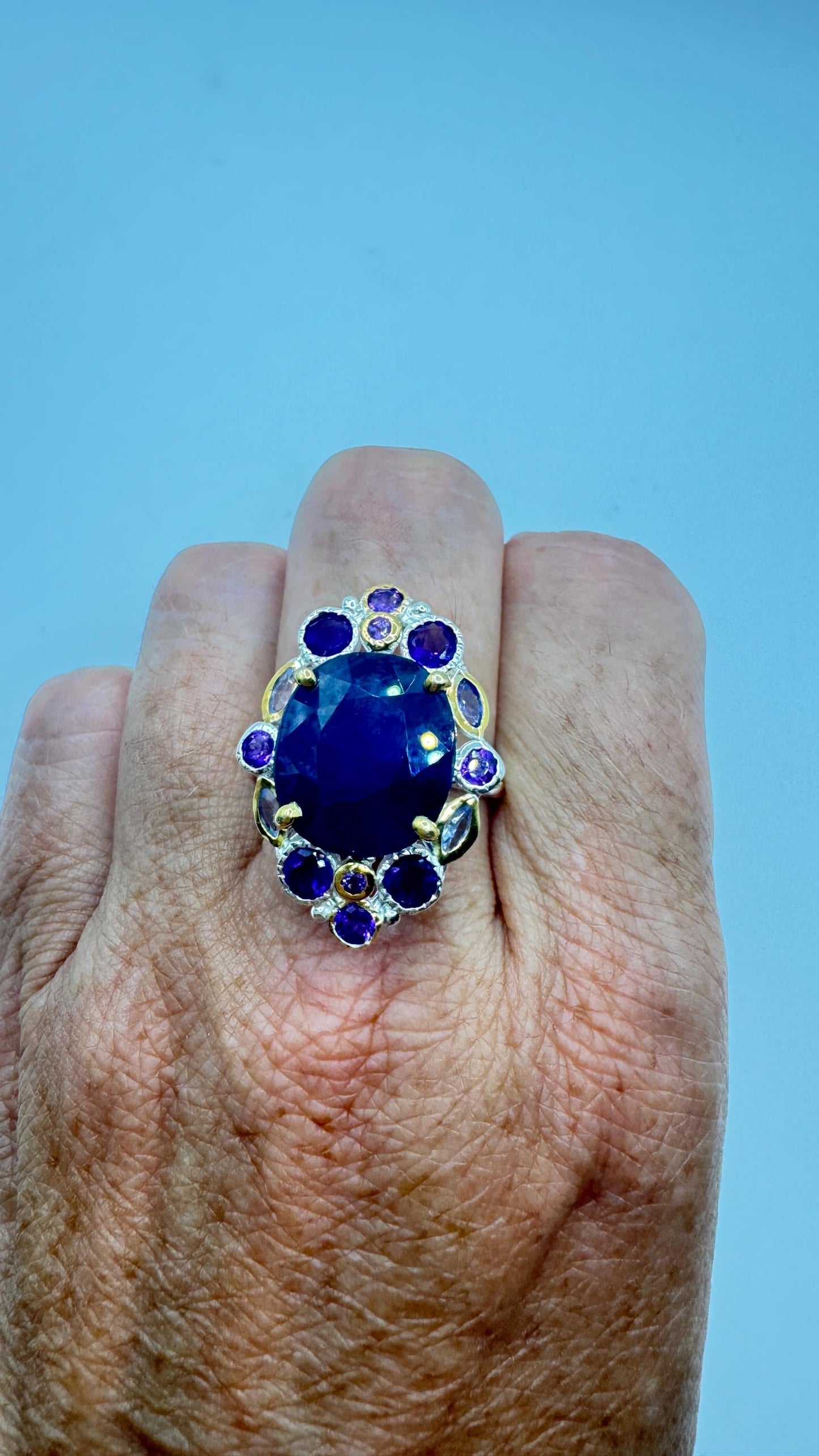 Vintage Blue Sapphire Purple Amethyst 925 Sterling Silver Ring