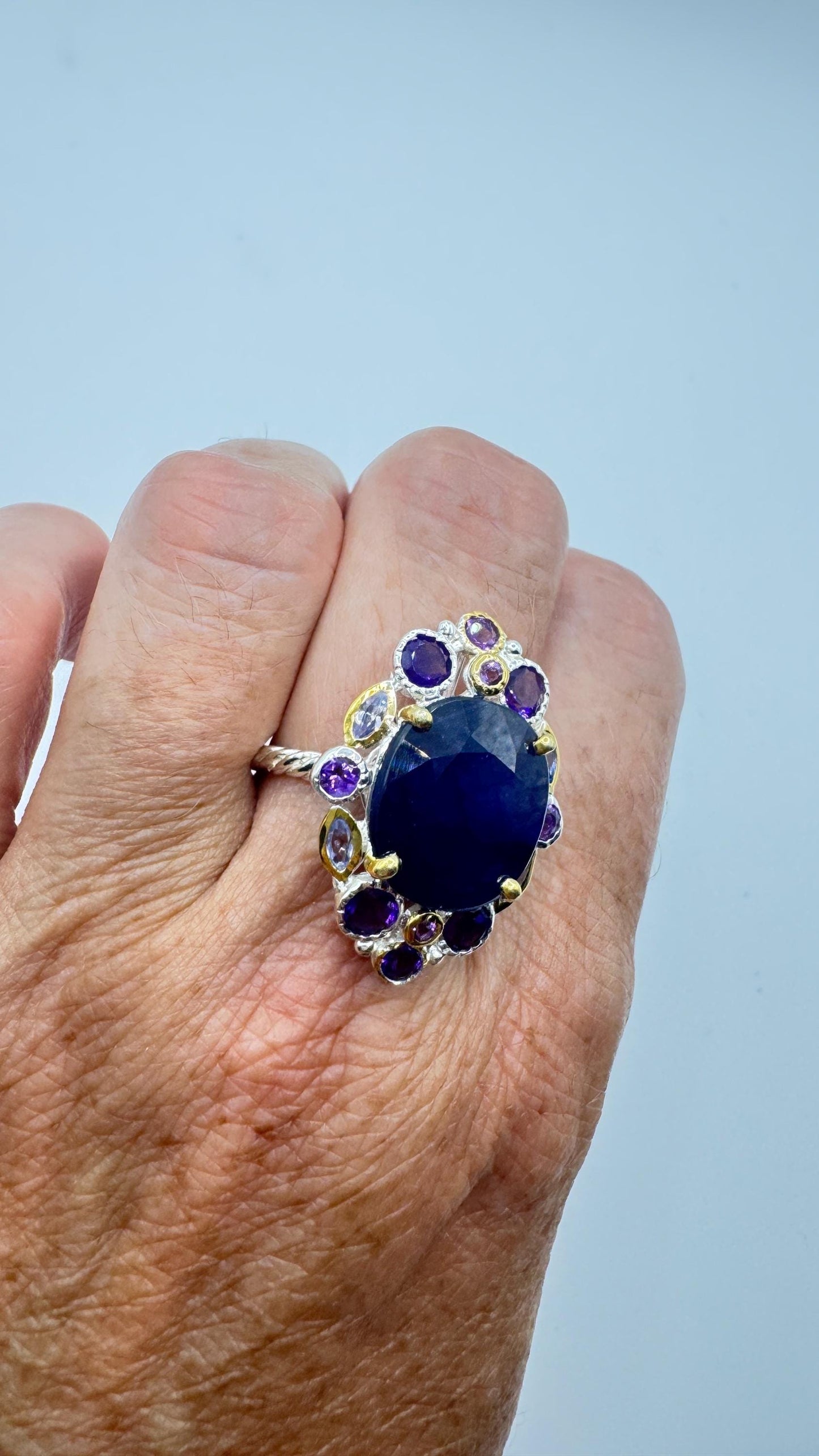 Vintage Blue Sapphire Purple Amethyst 925 Sterling Silver Ring