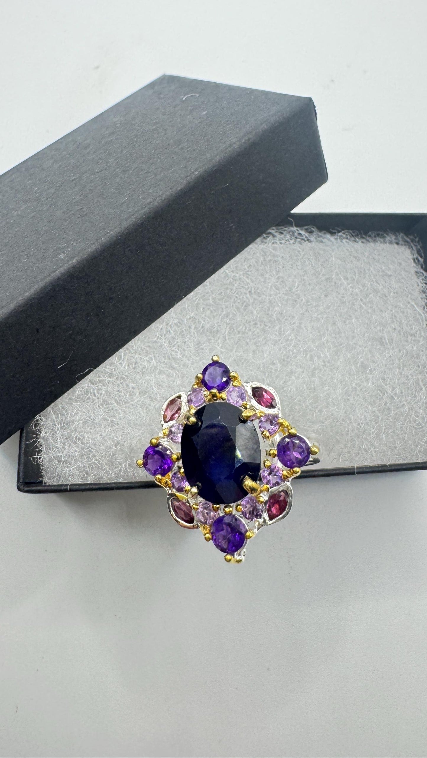 Vintage Blue Sapphire Purple Amethyst 925 Sterling Silver Ring