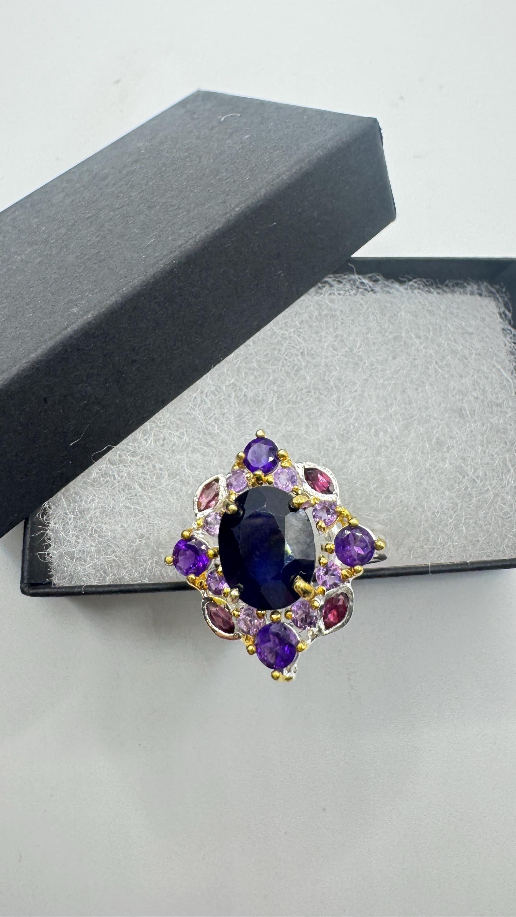 Vintage Blue Sapphire Purple Amethyst 925 Sterling Silver Ring