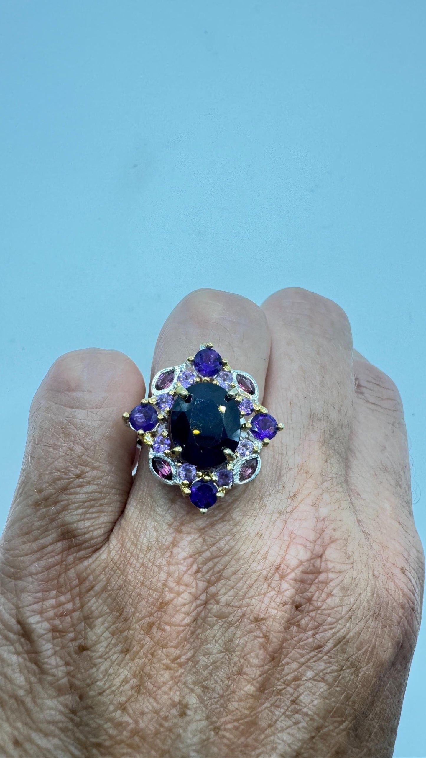 Vintage Blue Sapphire Purple Amethyst 925 Sterling Silver Ring