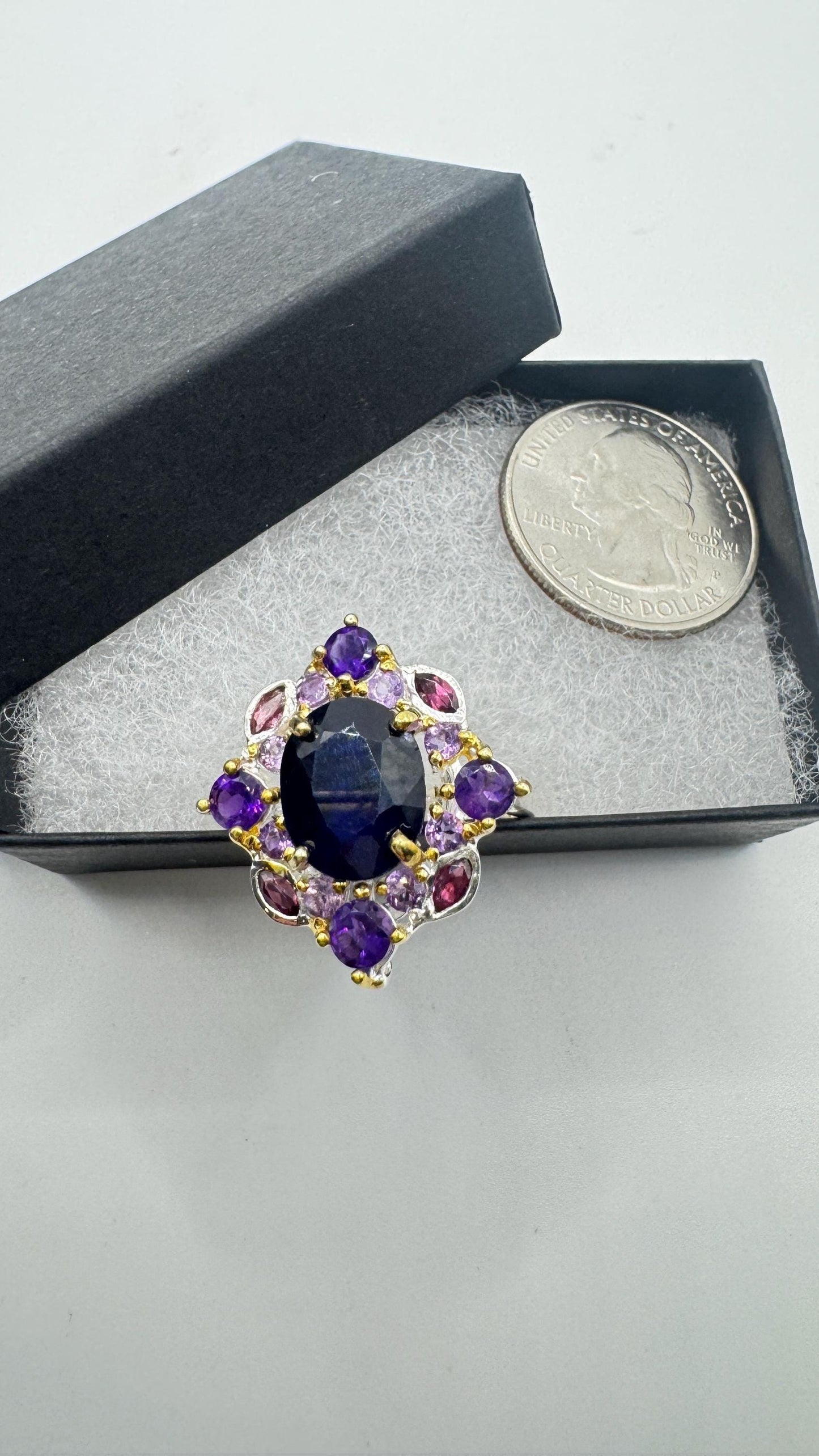 Vintage Blue Sapphire Purple Amethyst 925 Sterling Silver Ring