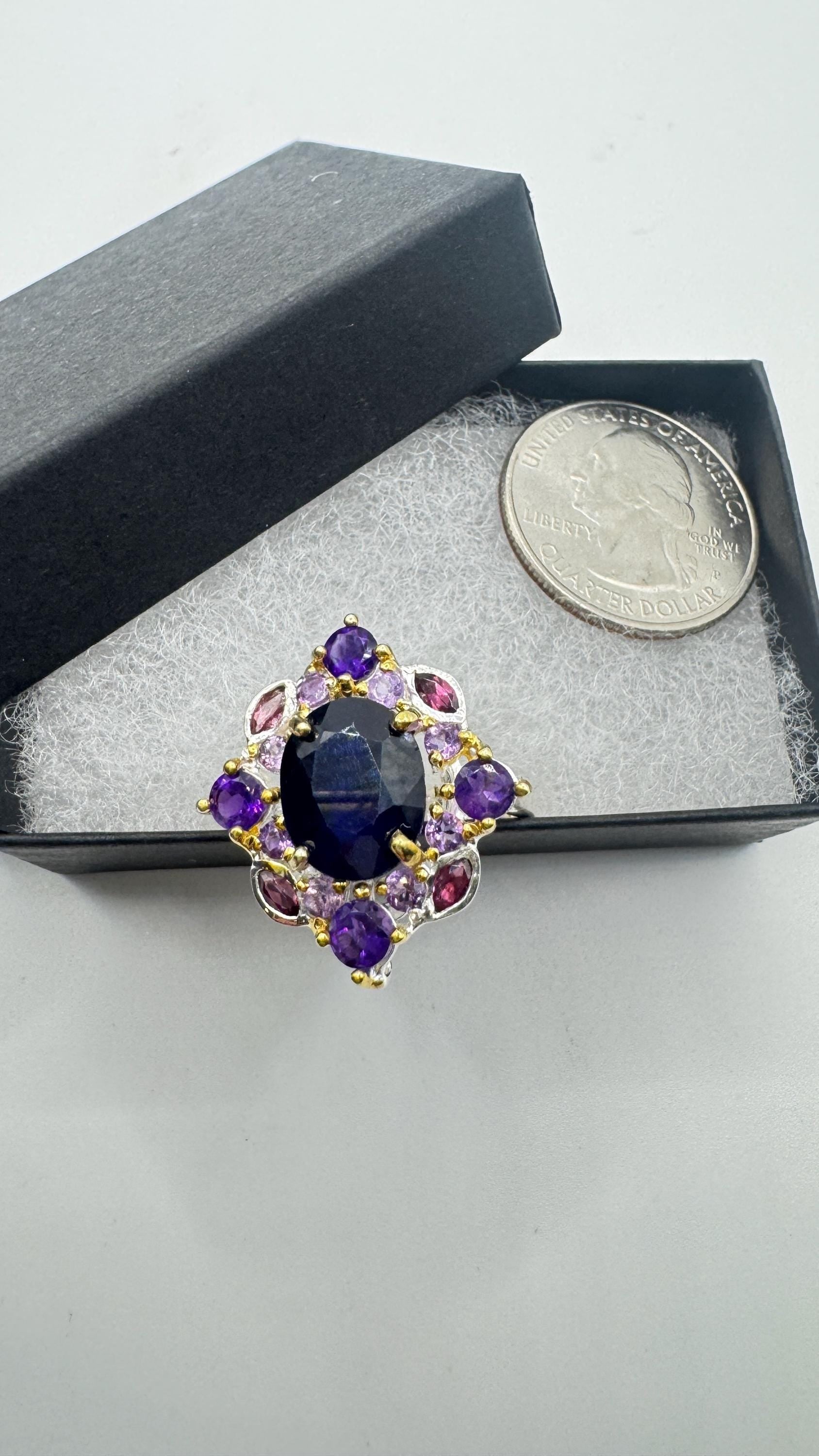Vintage Blue Sapphire Purple Amethyst 925 Sterling Silver Ring