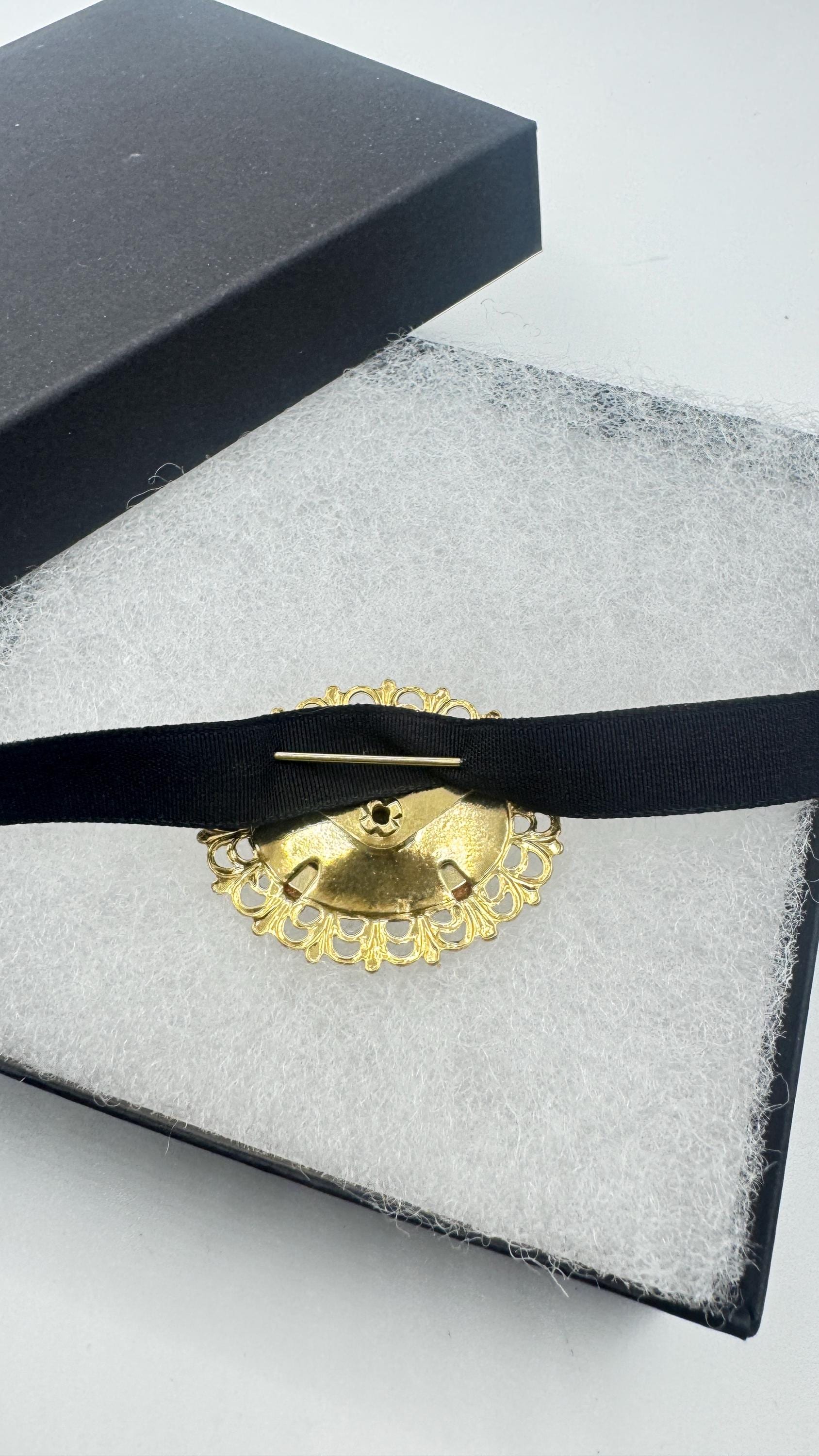 Vintage Tigers Eye Gold Filled Choker Necklace Pin Brooch