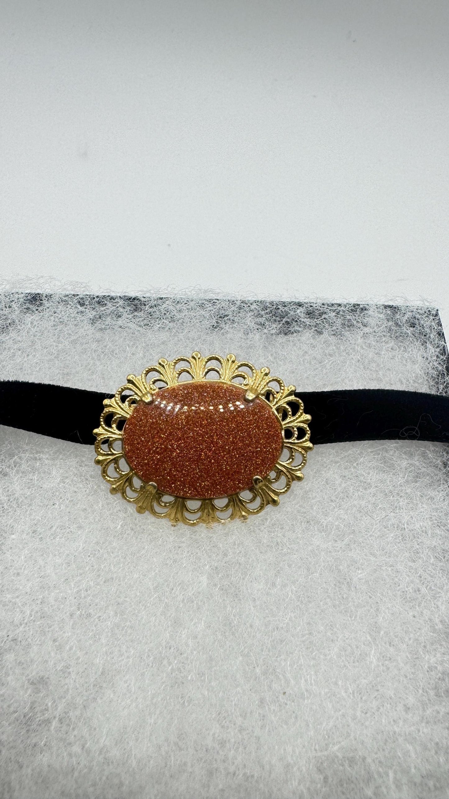 Vintage Gold Sandstone Gold Filled Choker Necklace Pin Brooch