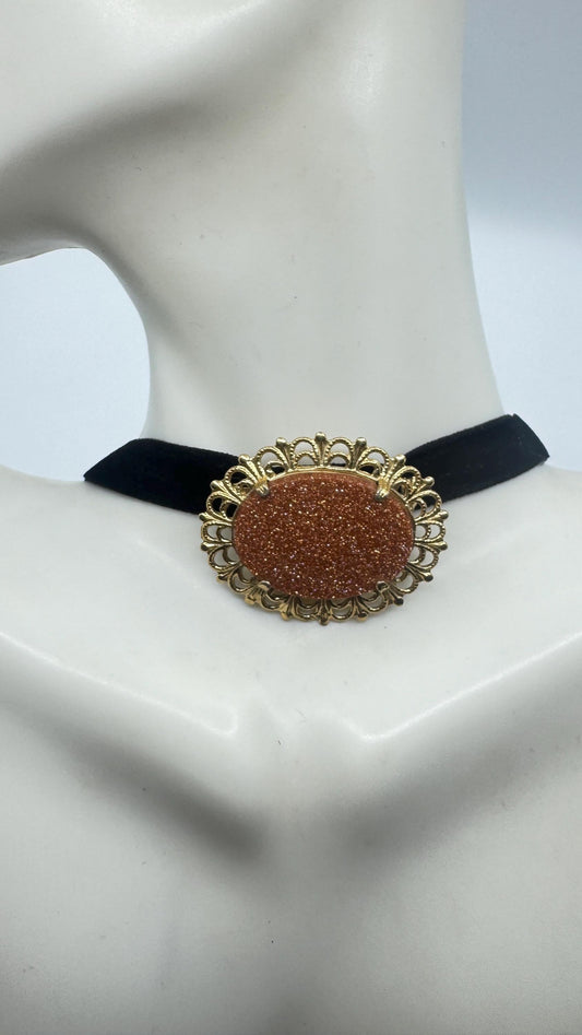 Vintage Tigers Eye Gold Filled Choker Necklace Pin Brooch