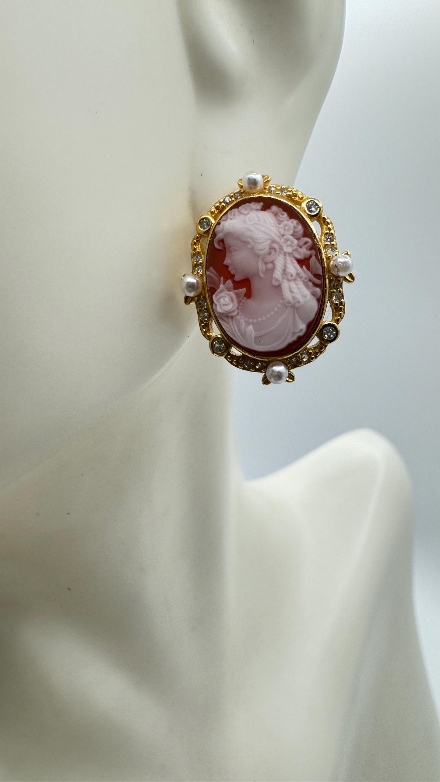Vintage Cameo Yellow Gold 925 Sterling Silver dangle Earrings