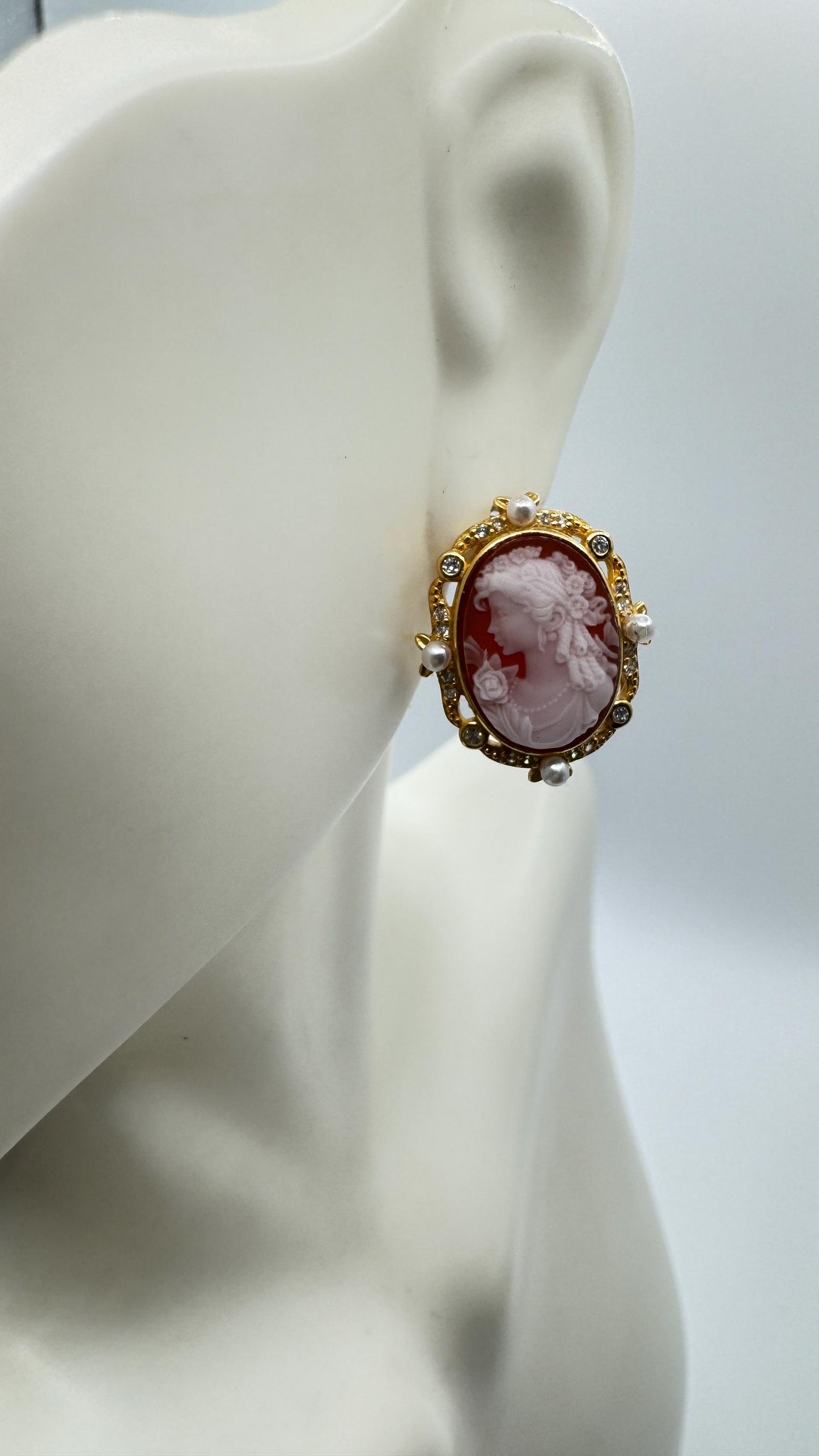 Vintage Cameo Yellow Gold 925 Sterling Silver dangle Earrings