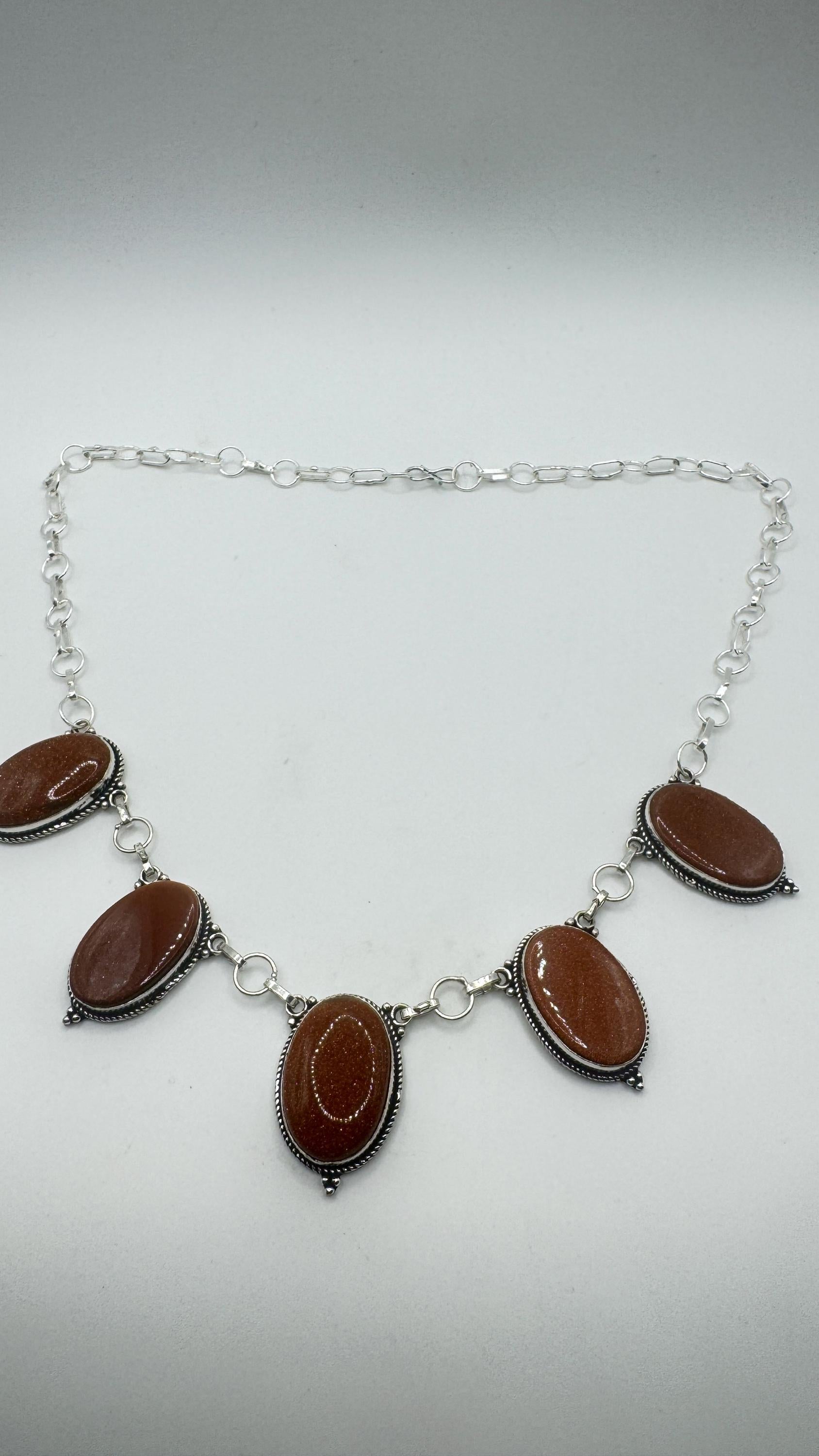Vintage Gold Sandstone Silver statement collar Necklace Choker