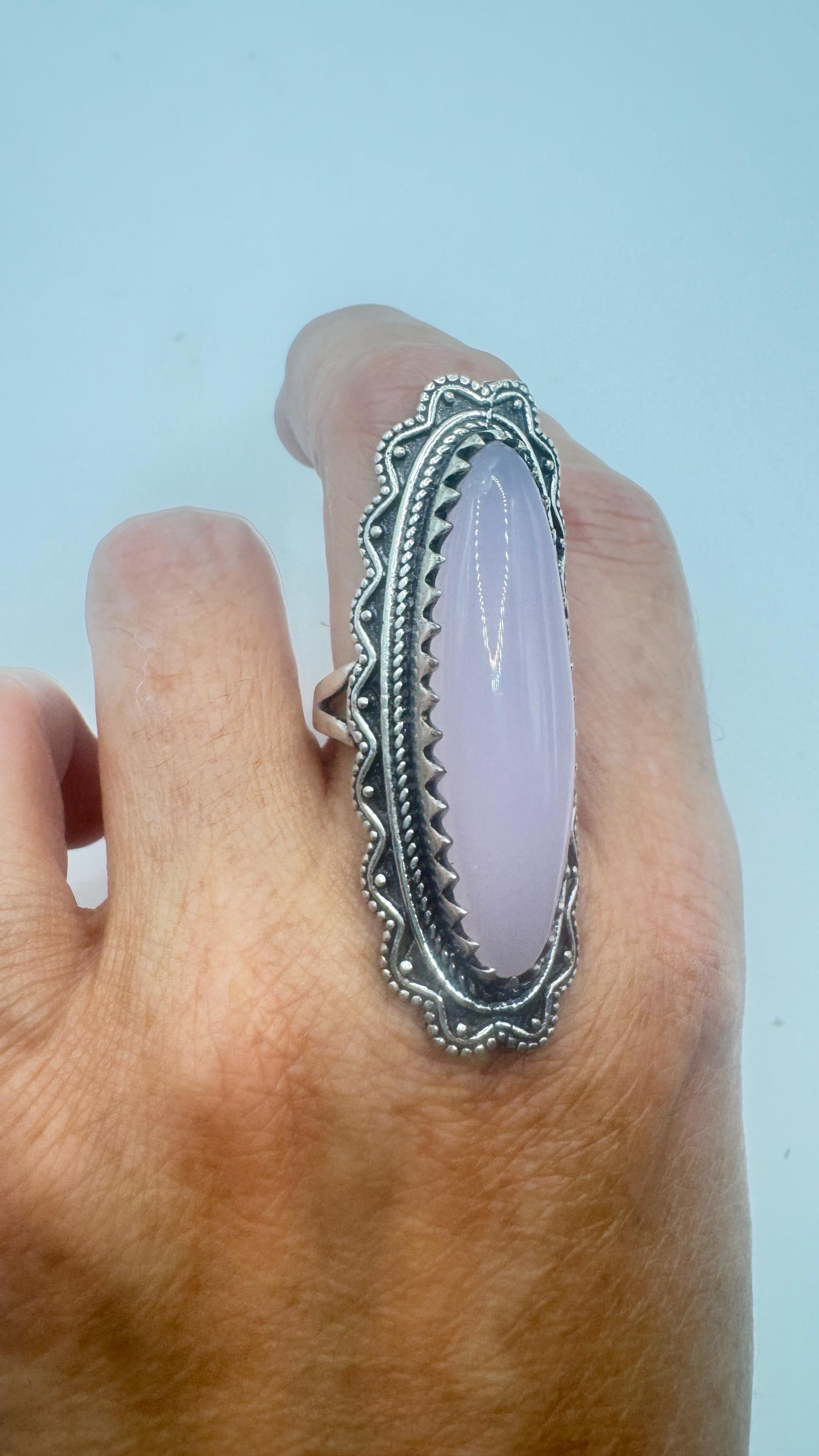 Vintage Genuine Rose Quartz Silver Ring
