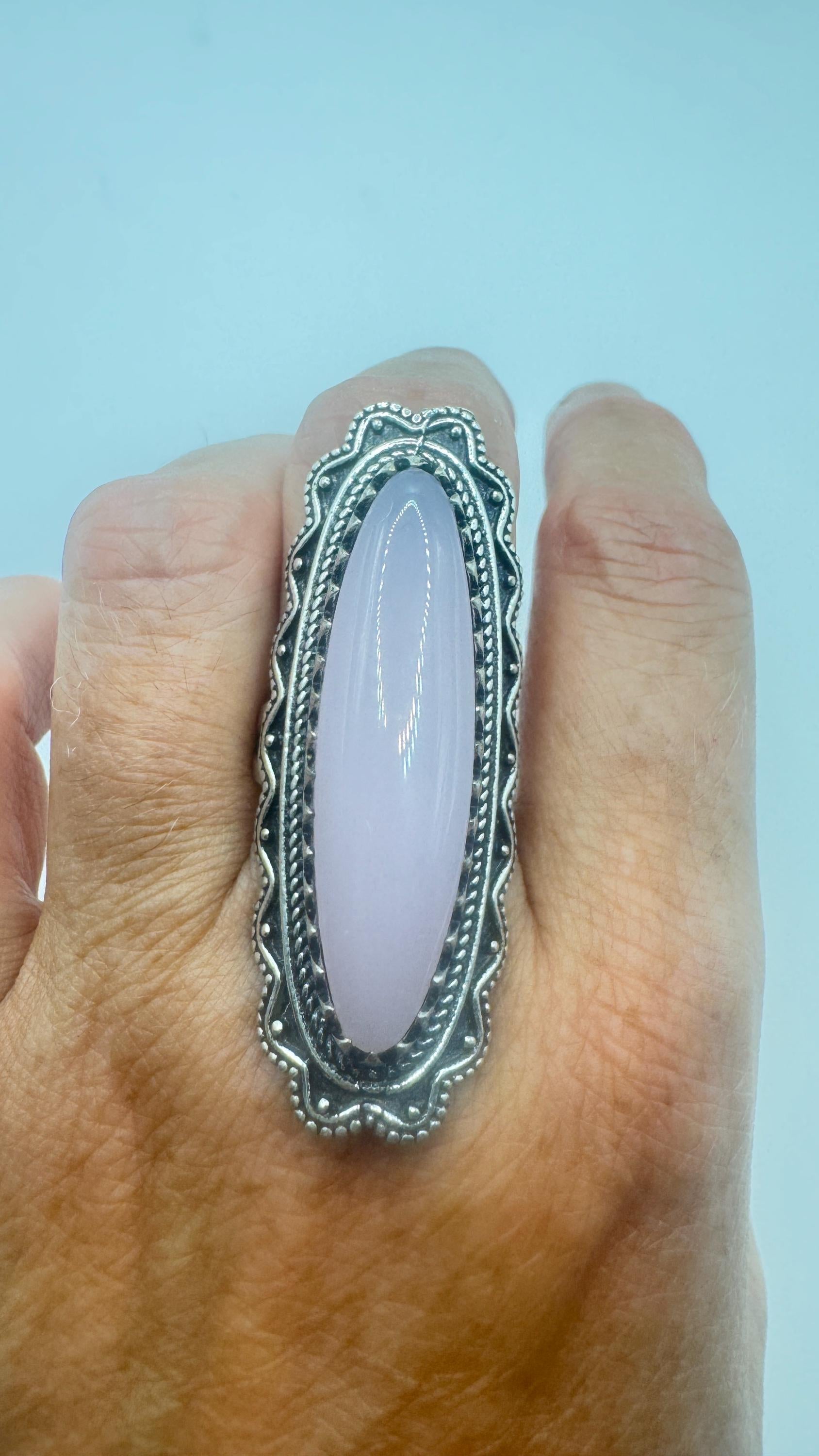 Vintage Genuine Rose Quartz Silver Ring