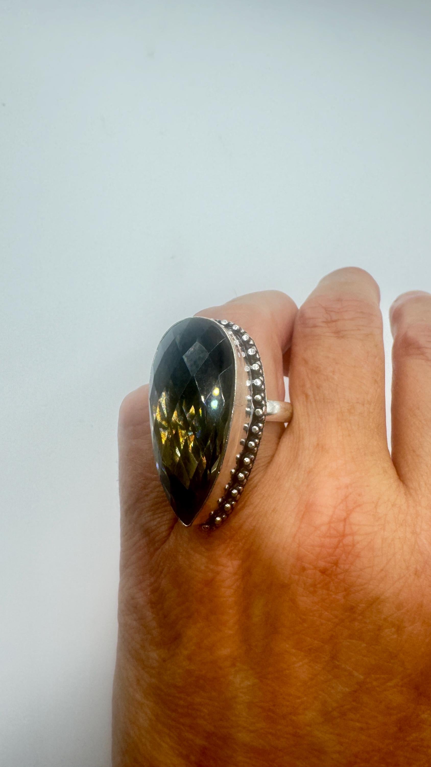Vintage Smoky Topaz Ring Silver Bronze