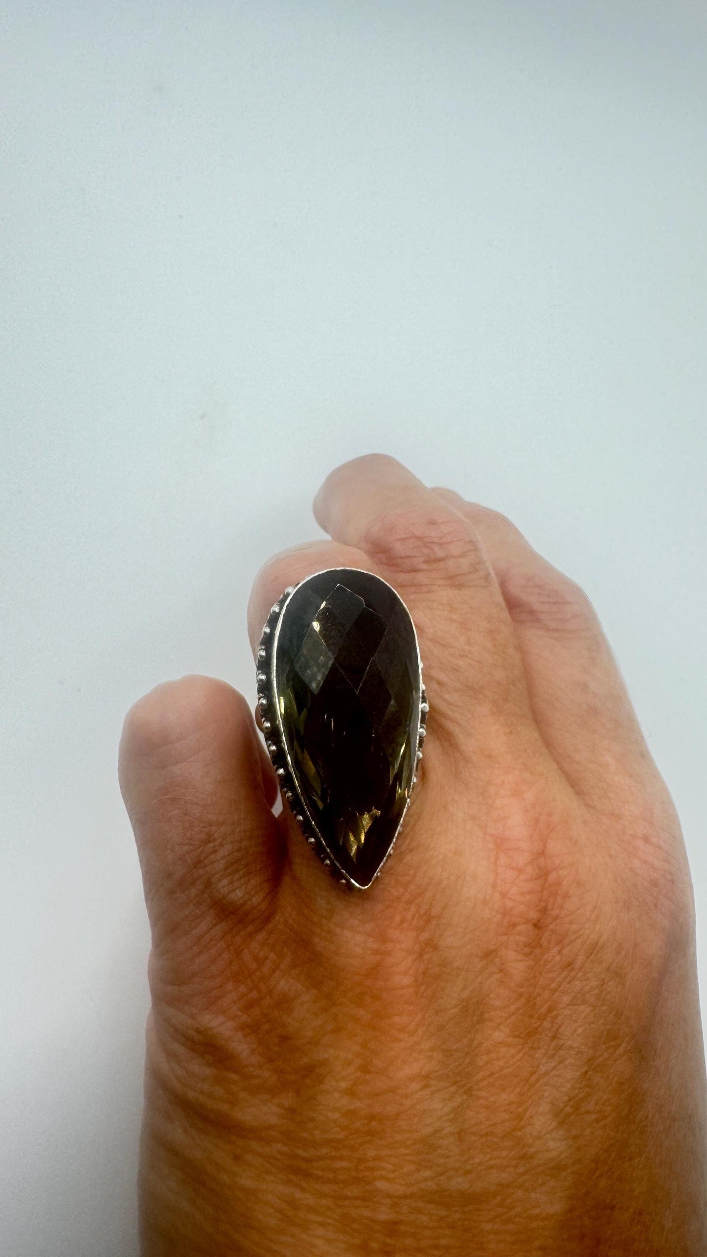 Vintage Smoky Topaz Ring Silver Bronze