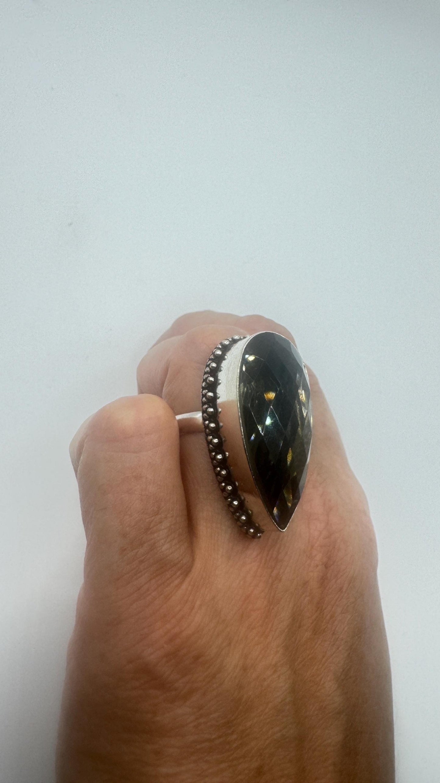 Vintage Smoky Topaz Ring Silver Bronze