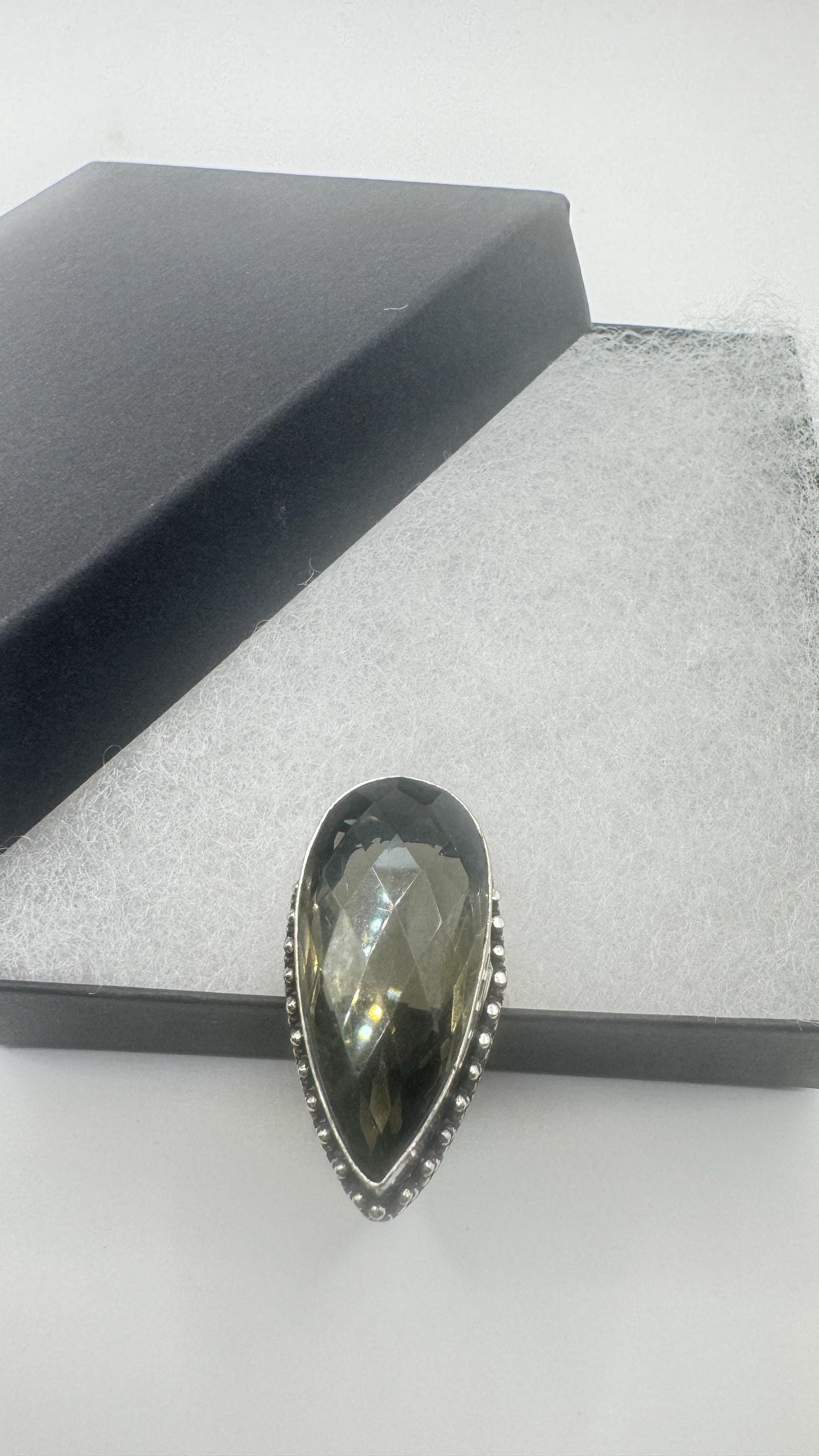 Vintage Smoky Topaz Ring Silver Bronze