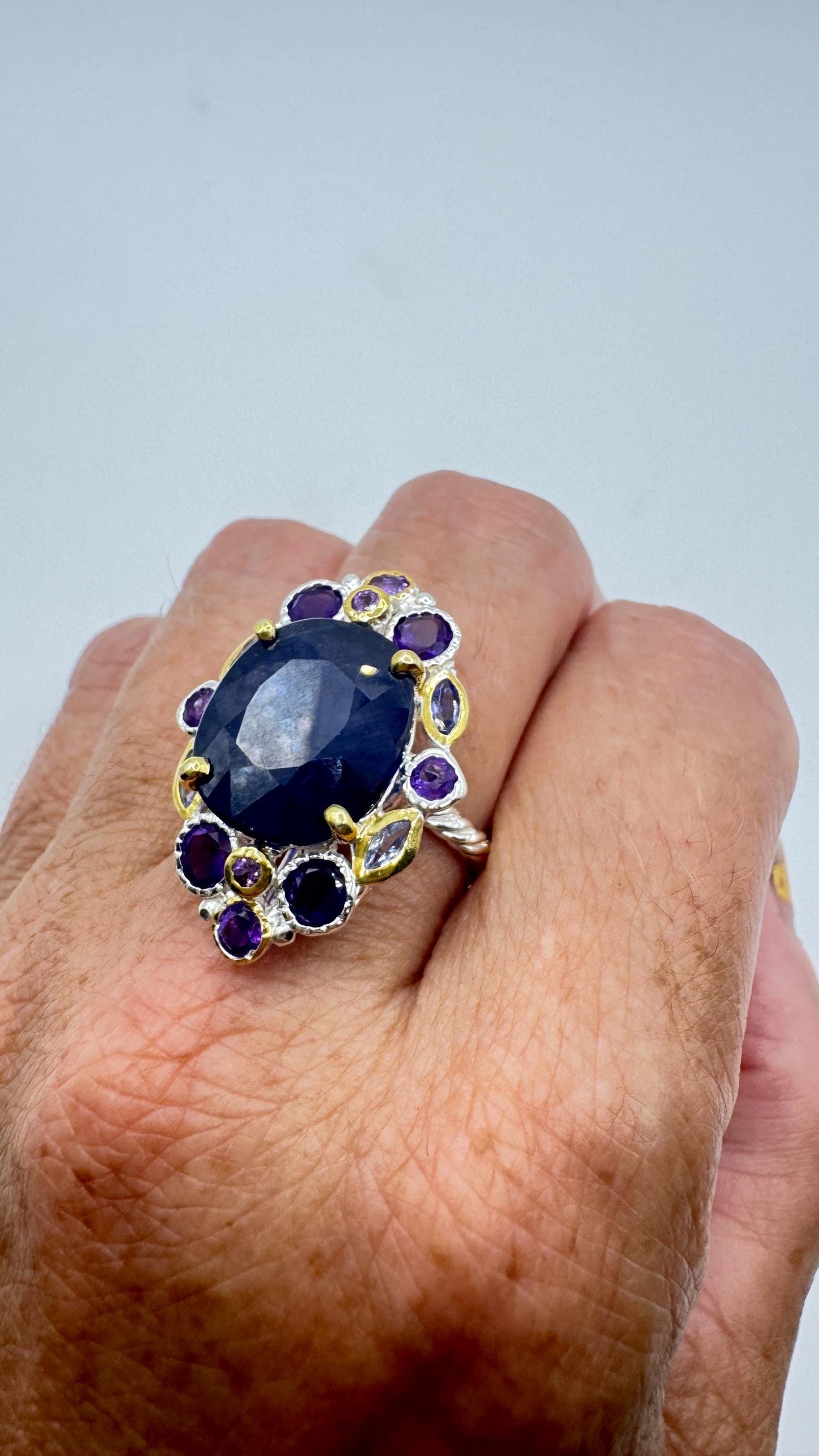 Vintage Blue Sapphire Purple Amethyst 925 Sterling Silver Ring