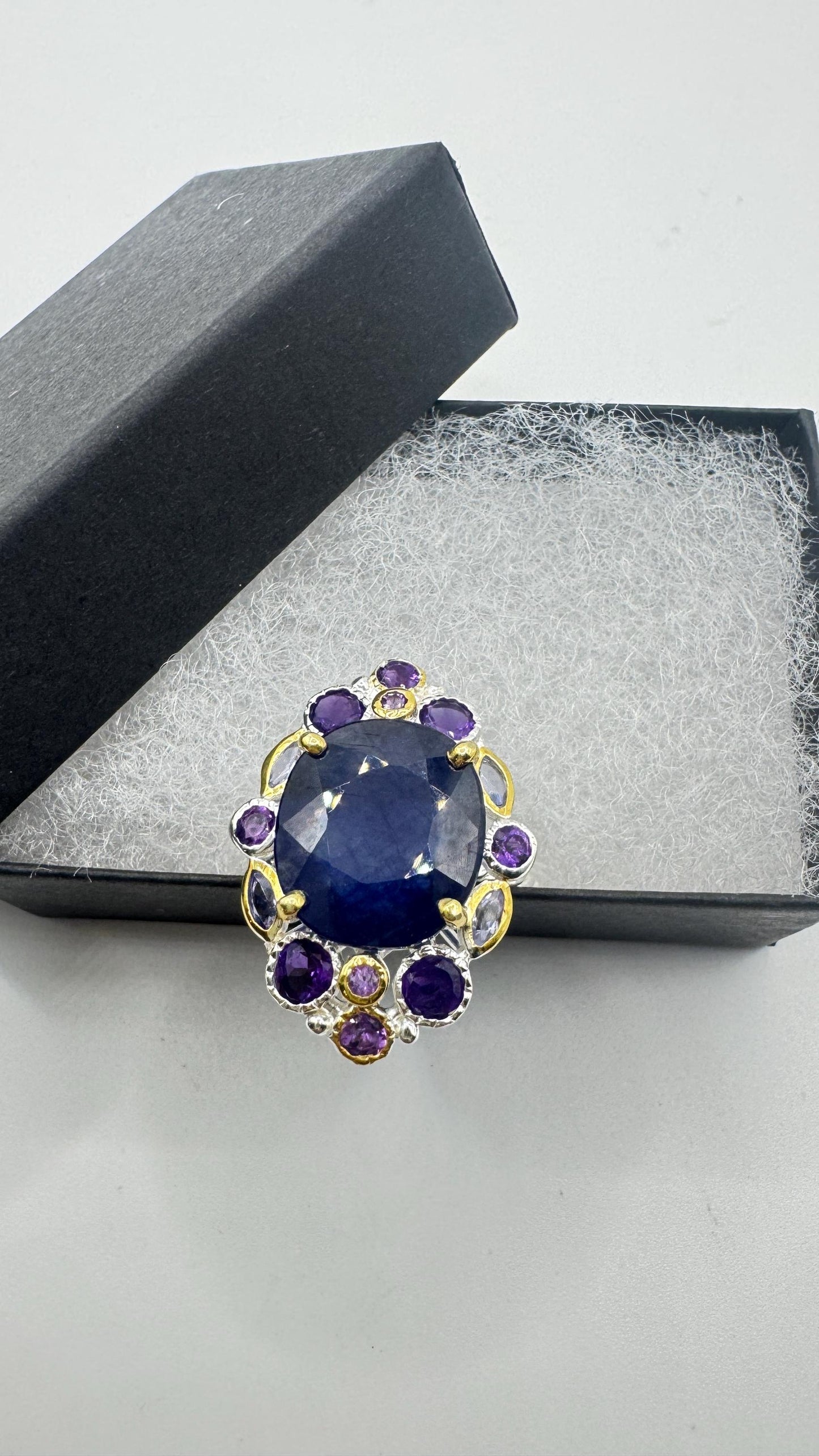 Vintage Blue Sapphire Purple Amethyst 925 Sterling Silver Ring