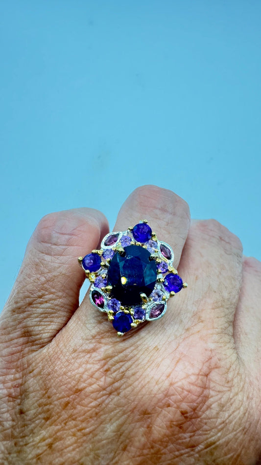 Vintage Blue Sapphire Purple Amethyst 925 Sterling Silver Ring