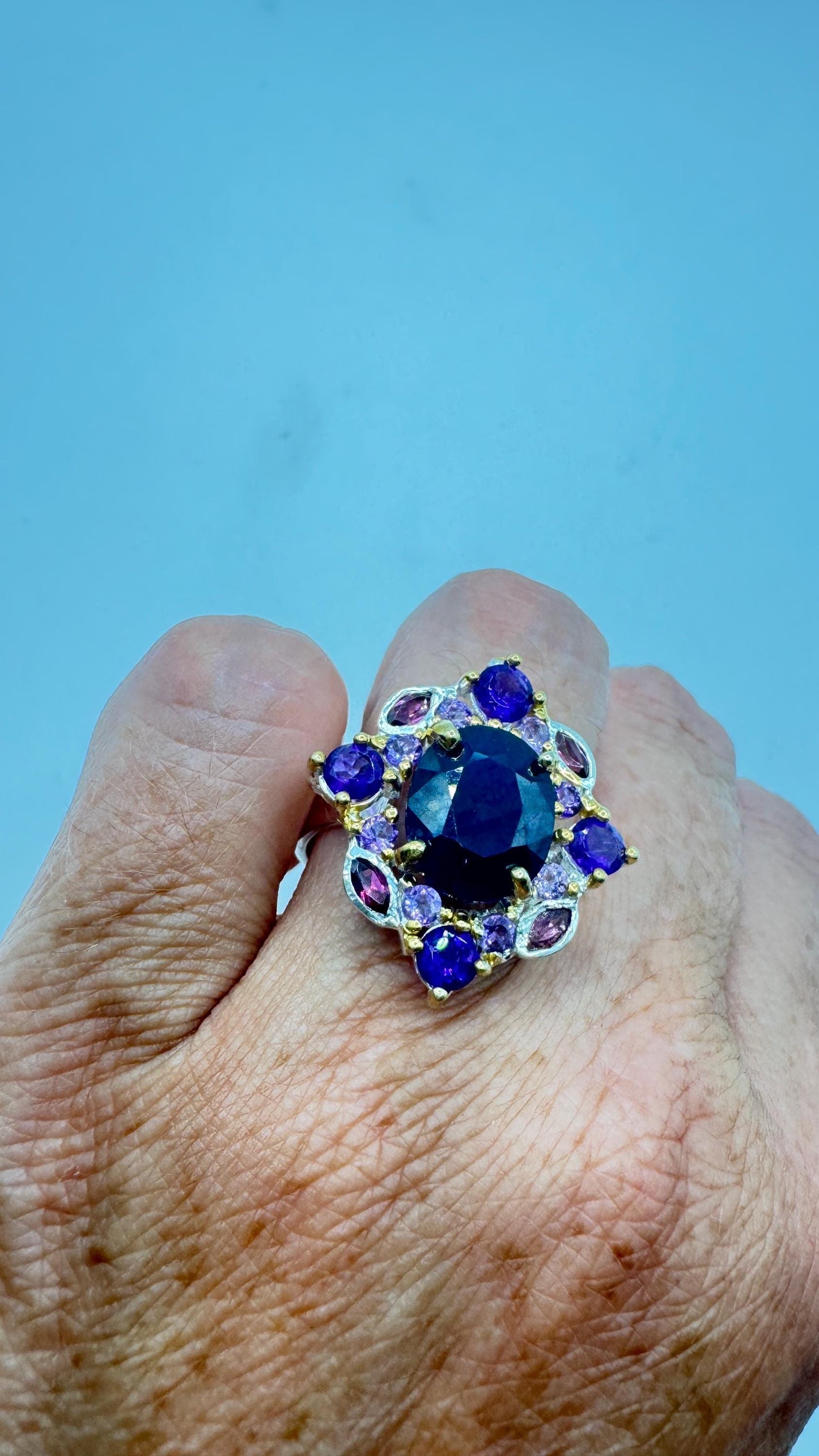 Vintage Blue Sapphire Purple Amethyst 925 Sterling Silver Ring