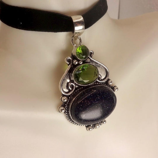 Vintage Black Sandstone silver collar necklace choker