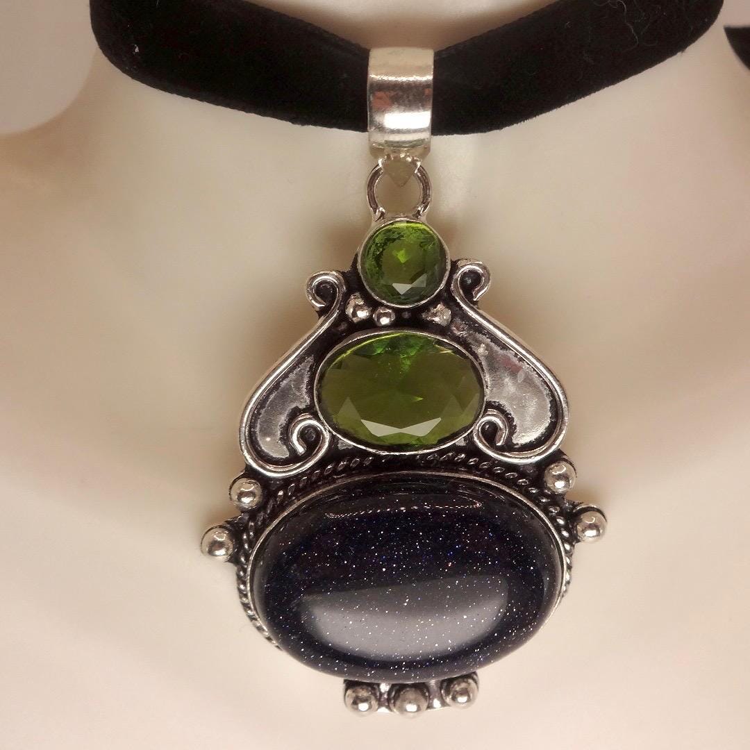 Vintage Black Sandstone silver collar necklace choker