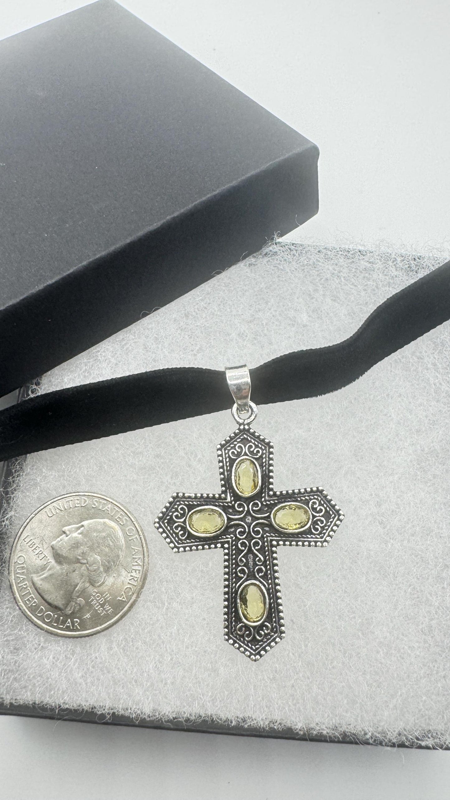 Vintage Handmade Bronze Silver Golden Citrine cross Pendant