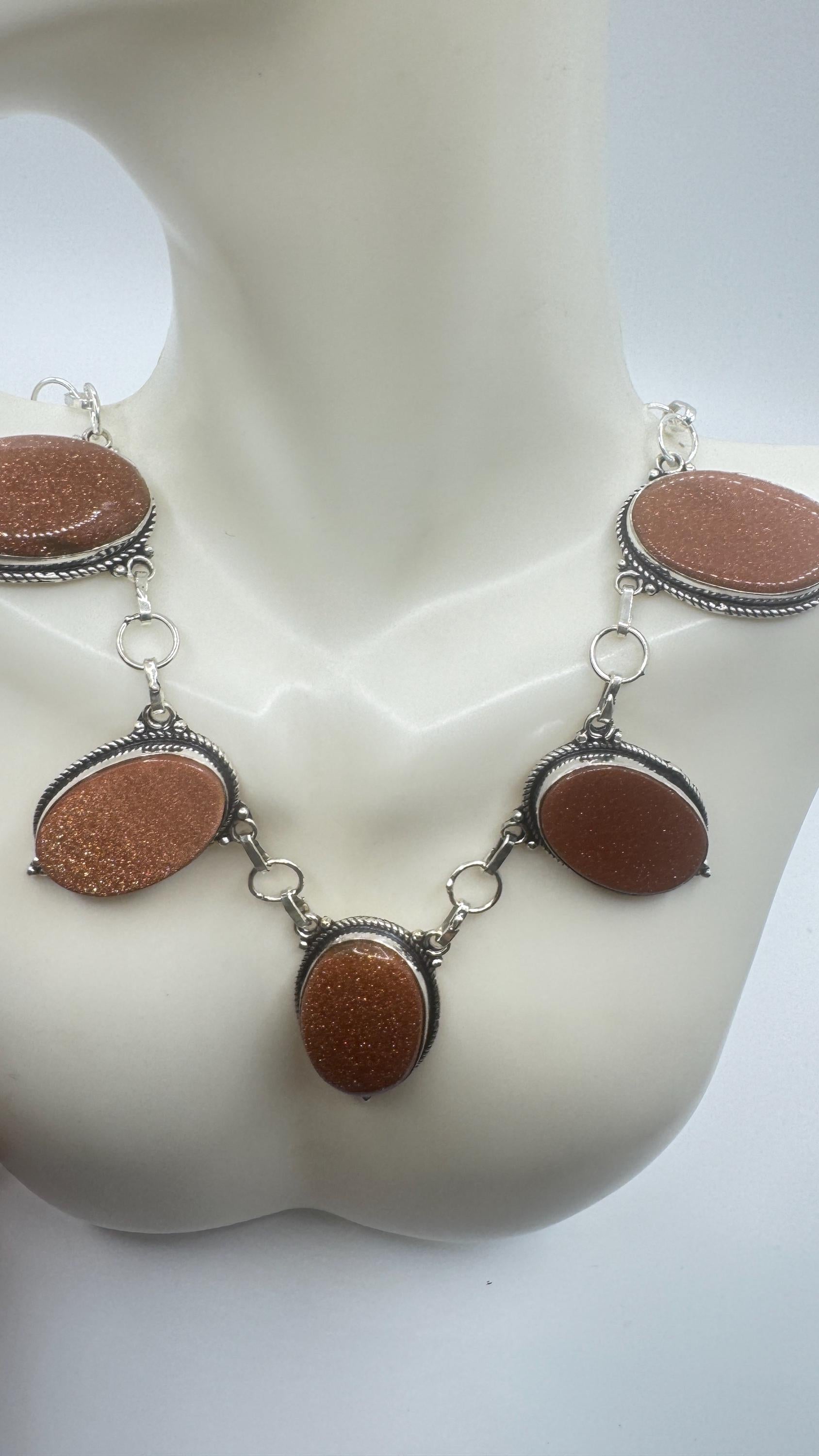 Vintage Gold Sandstone Silver statement collar Necklace Choker