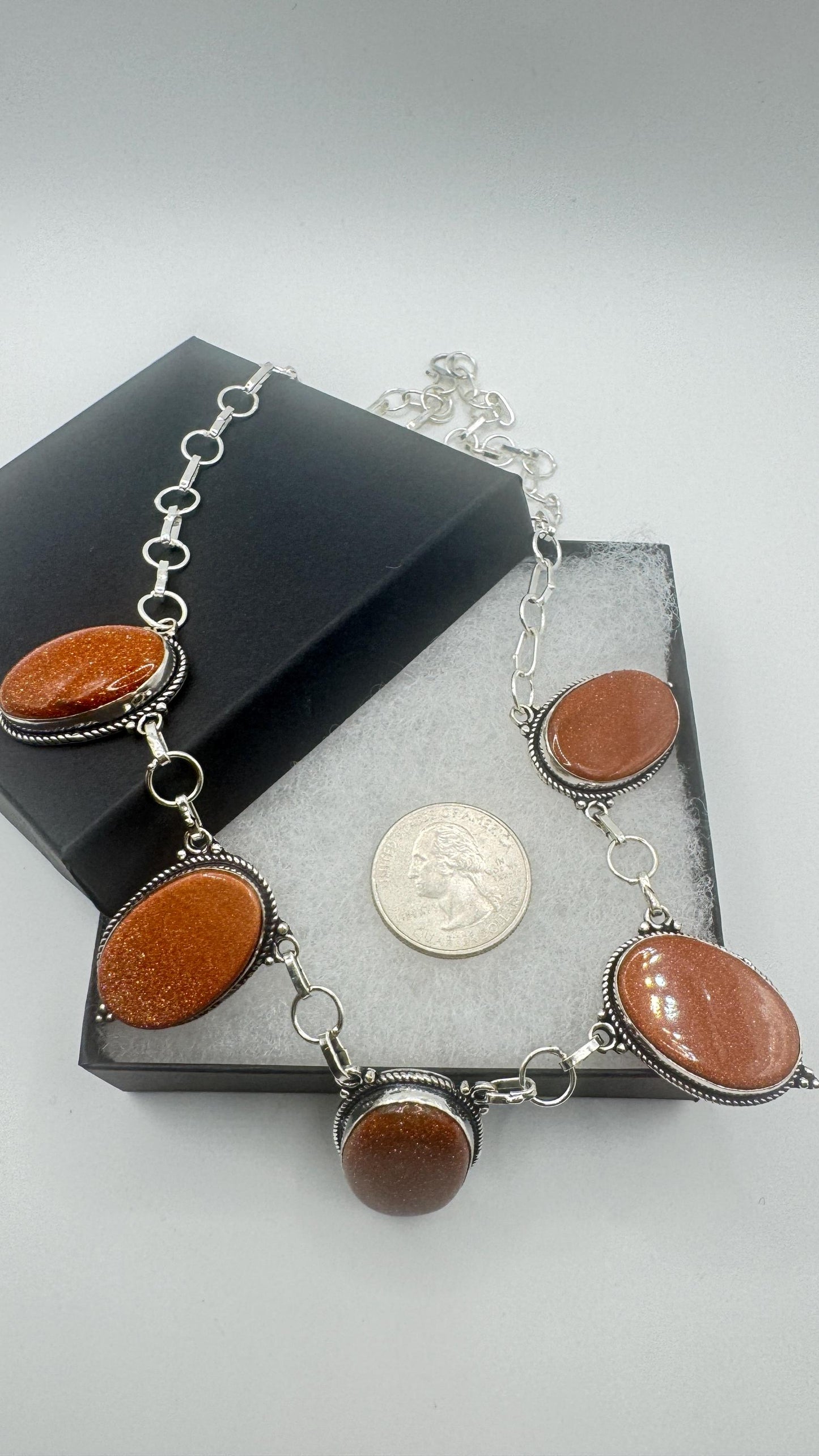Vintage Gold Sandstone Silver statement collar Necklace Choker