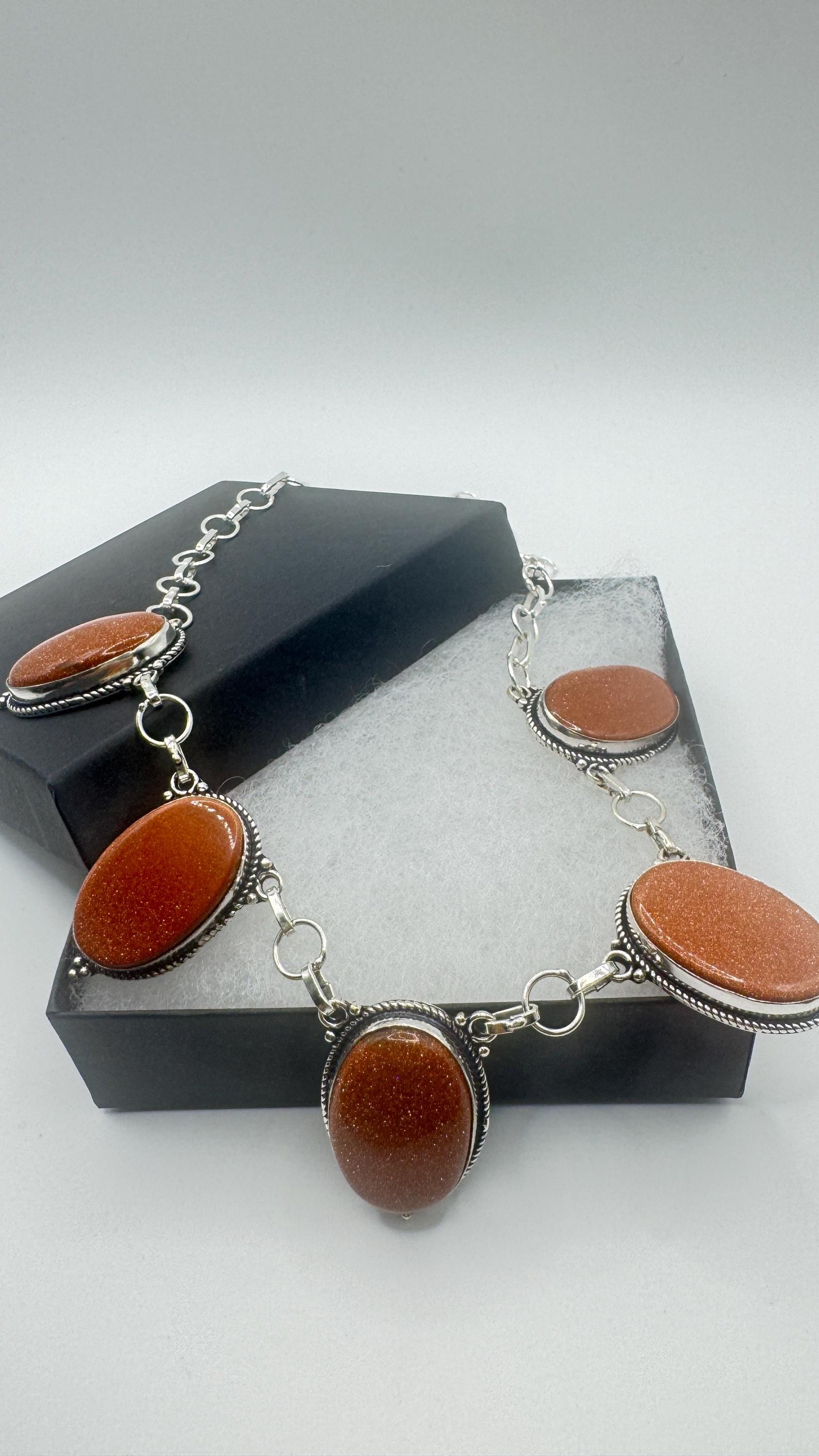 Vintage Gold Sandstone Silver statement collar Necklace Choker