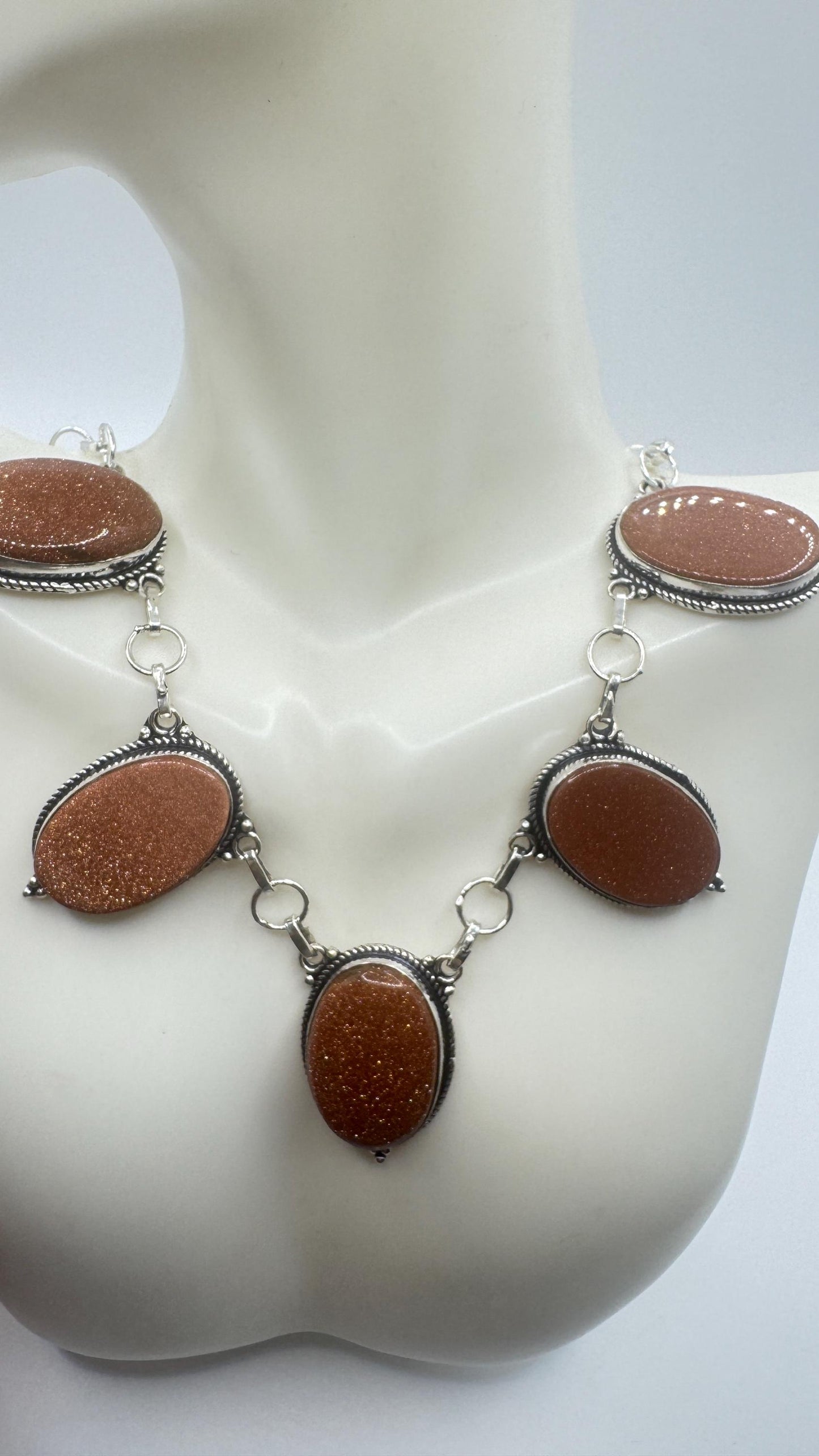 Vintage Gold Sandstone Silver statement collar Necklace Choker
