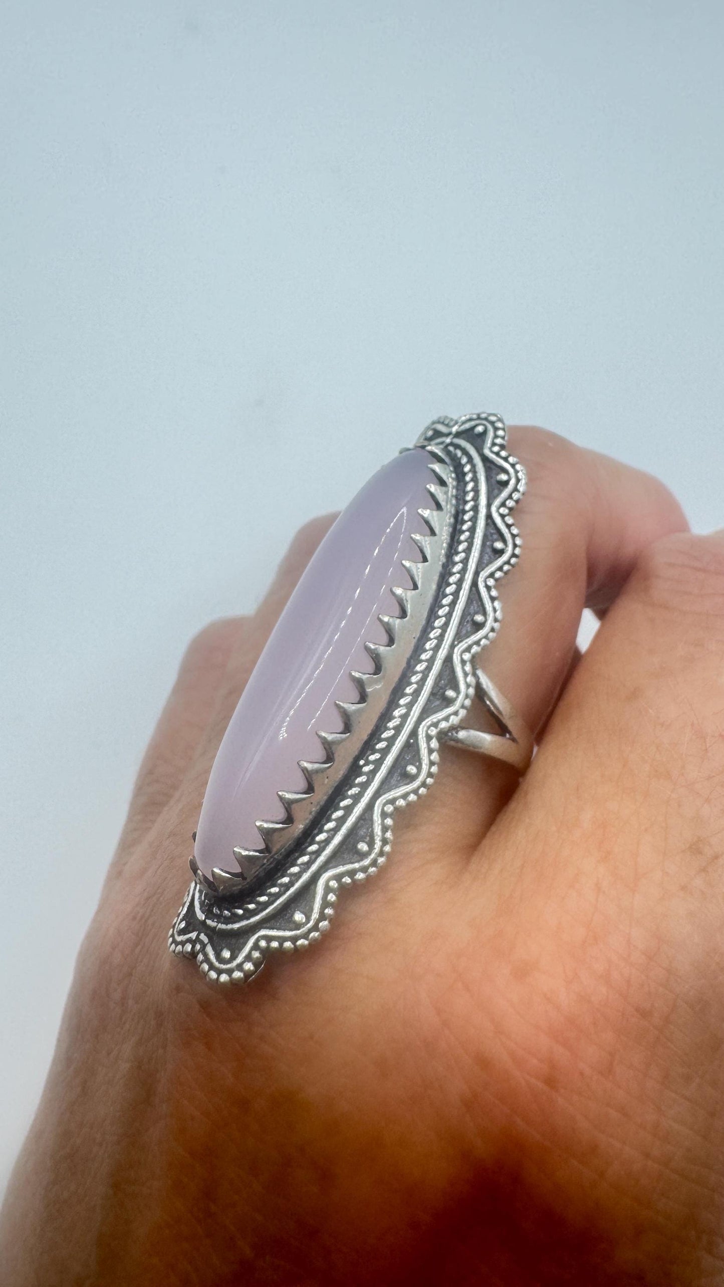 Vintage Genuine Rose Quartz Silver Ring