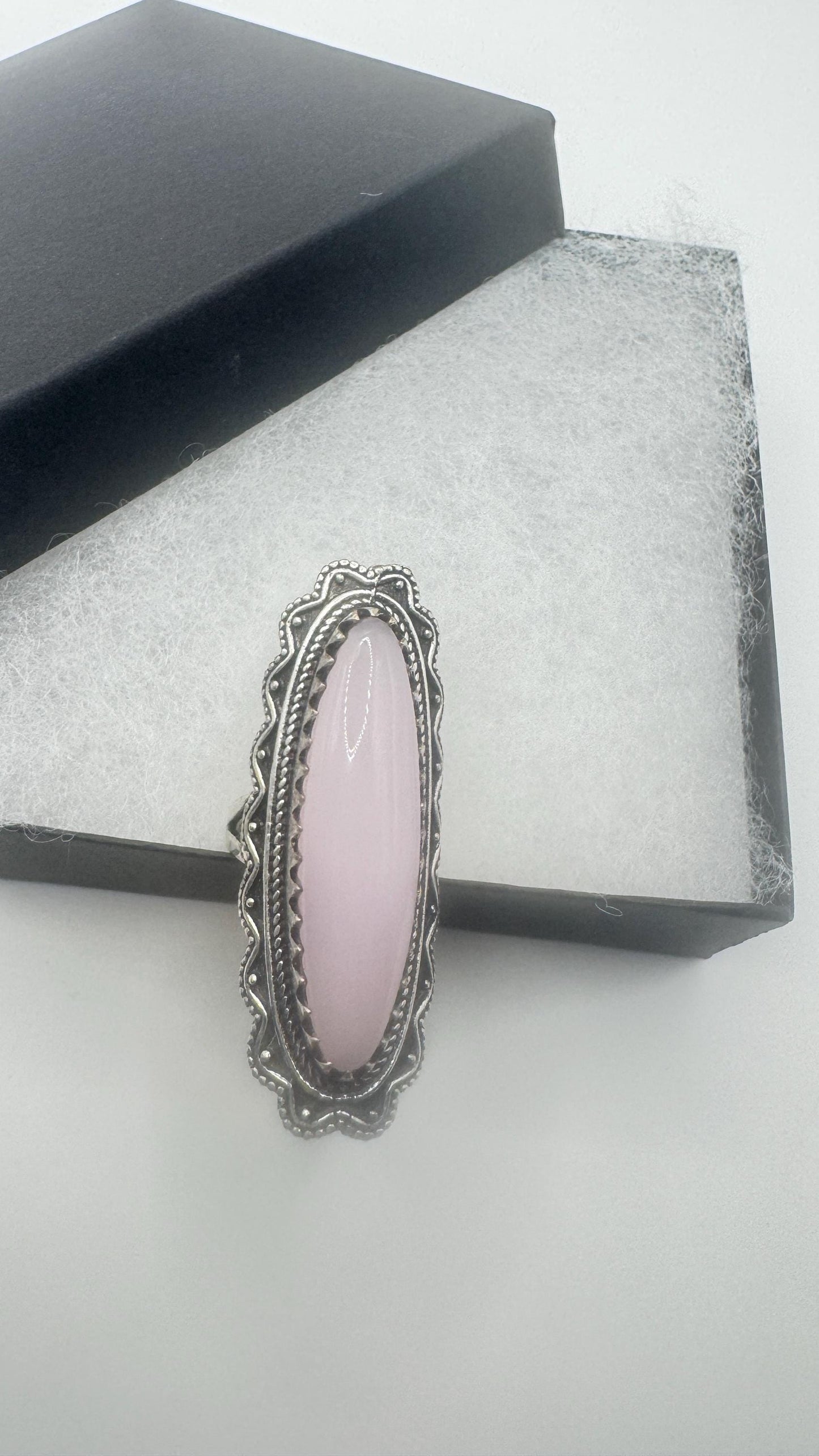Vintage Genuine Rose Quartz Silver Ring