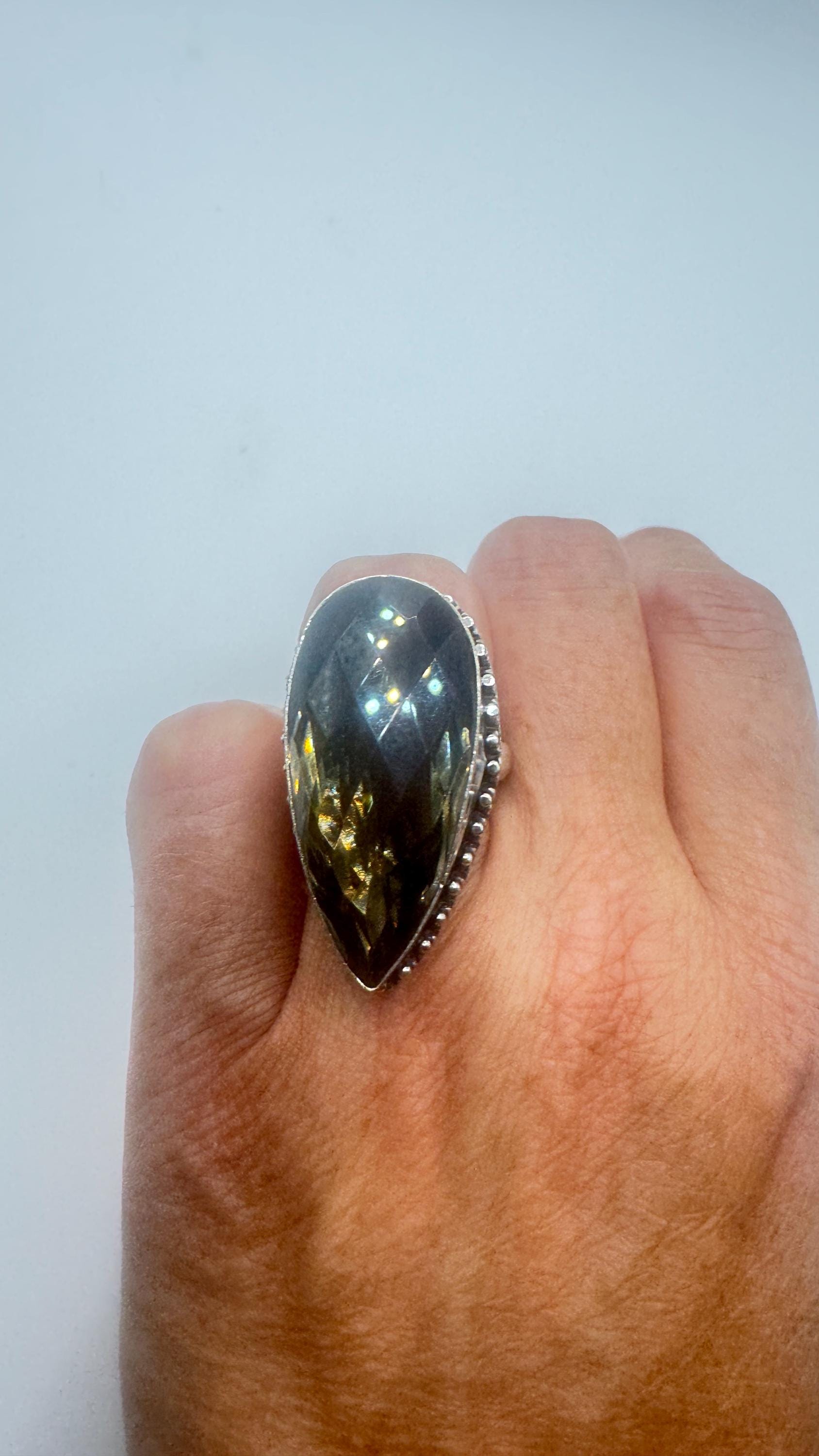 Vintage Smoky Topaz Ring Silver Bronze