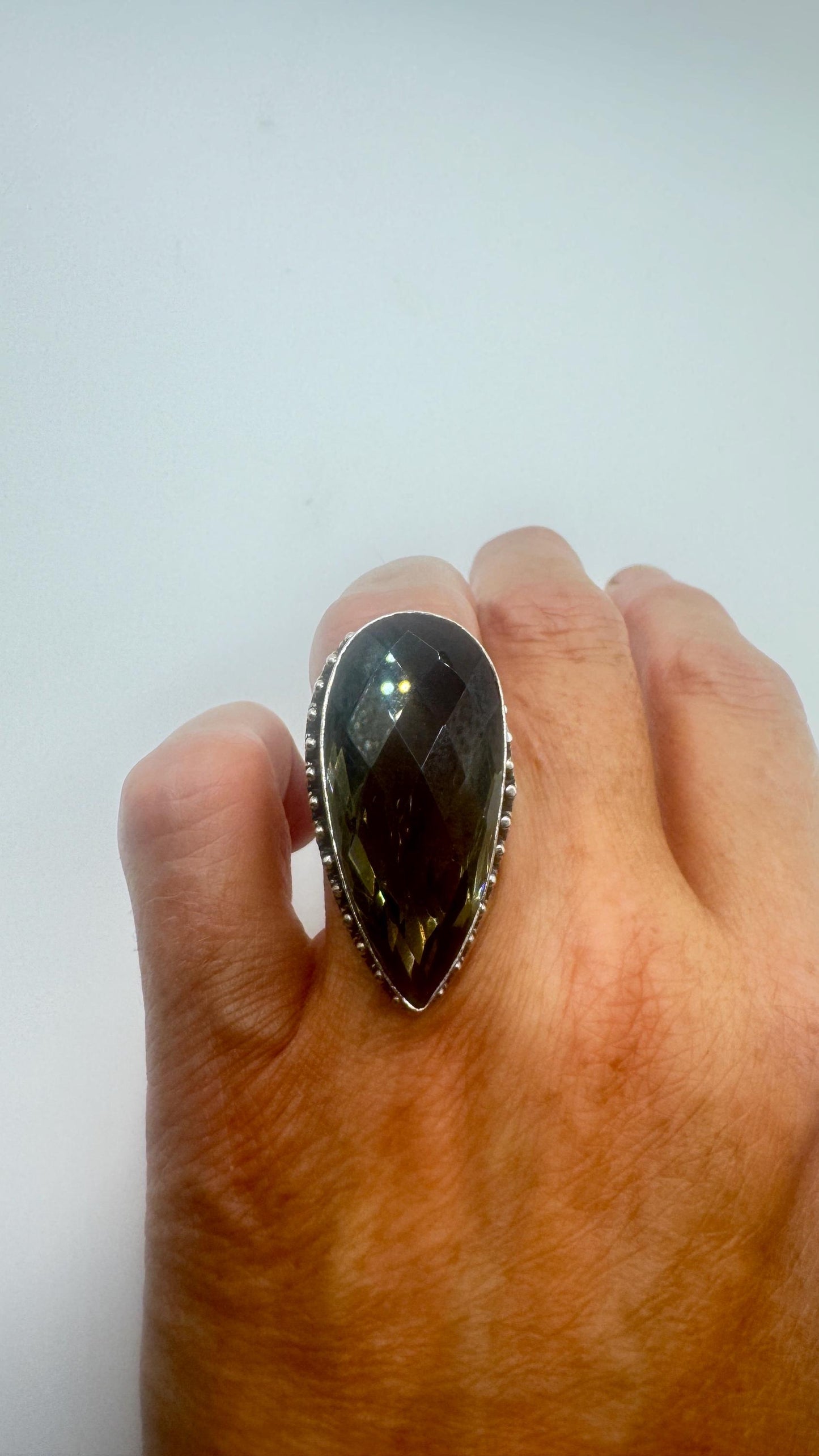 Vintage Smoky Topaz Ring Silver Bronze
