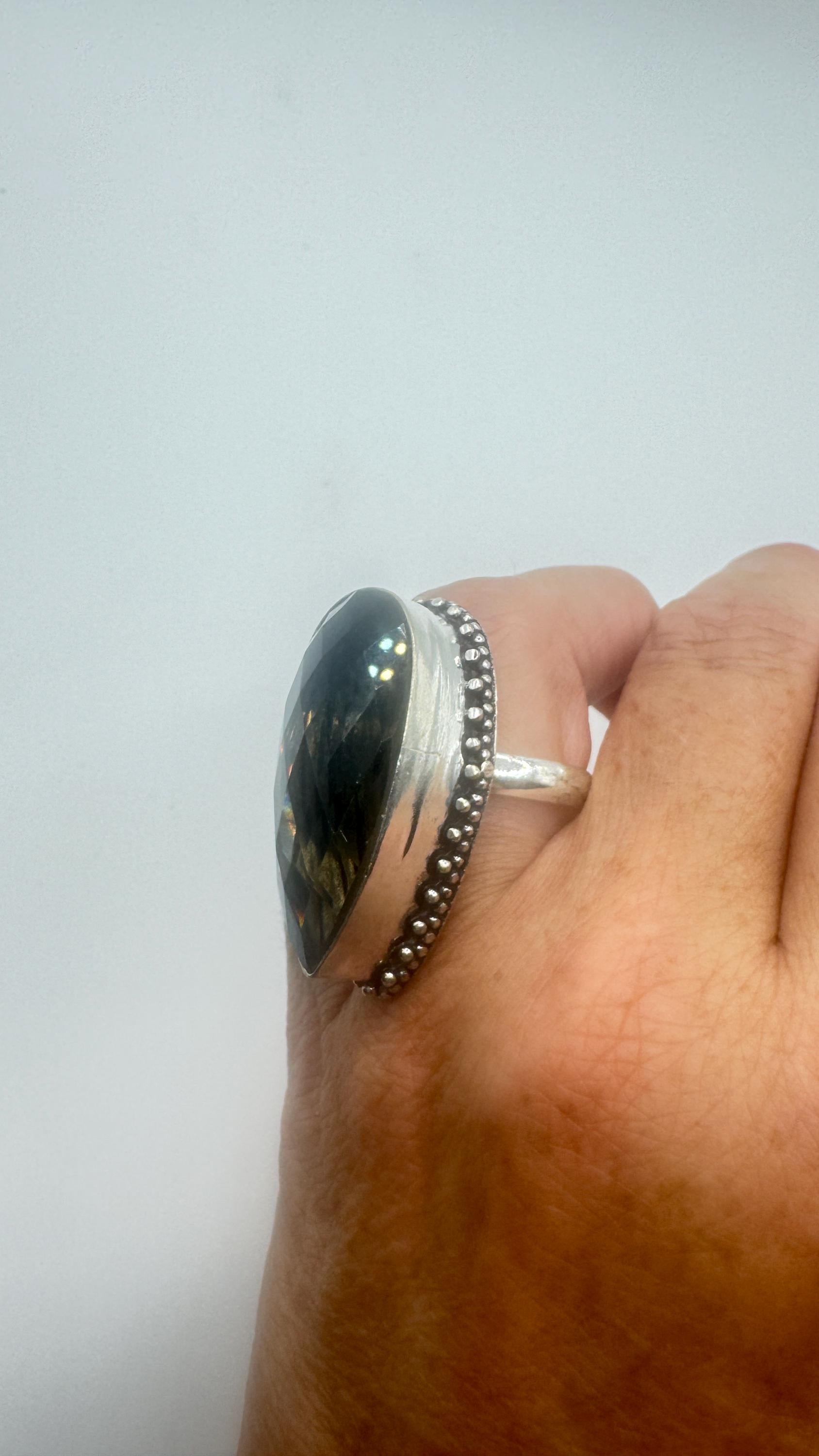 Vintage Smoky Topaz Ring Silver Bronze