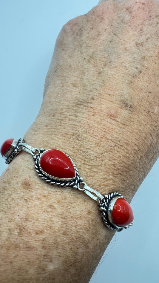 Vintage Coral Red Toggle Bracelet