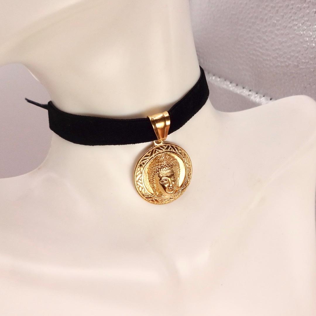 Vintage Buddha Choker Golden Finish Necklace Pendant