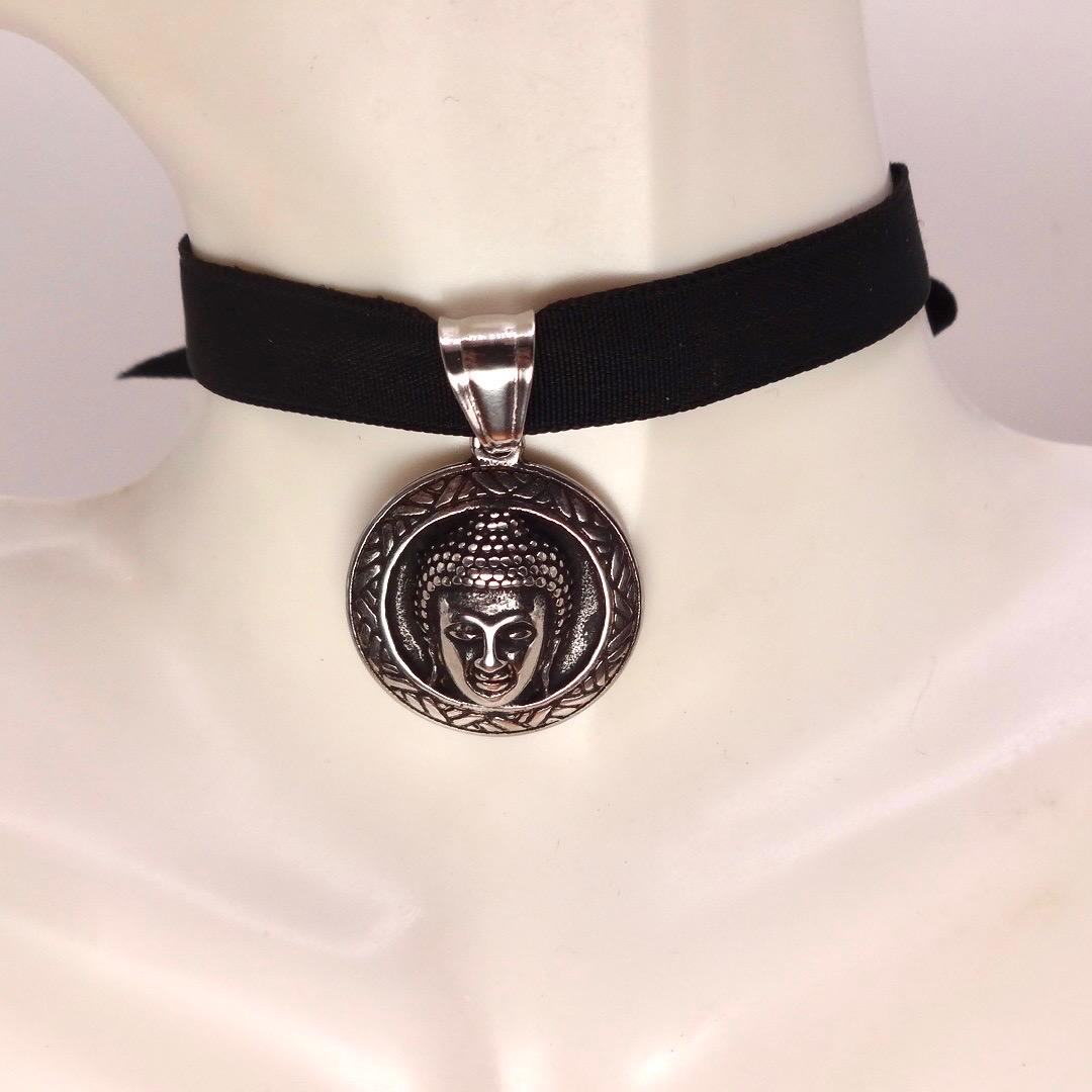 Vintage Buddha Choker Silver Necklace Pendant
