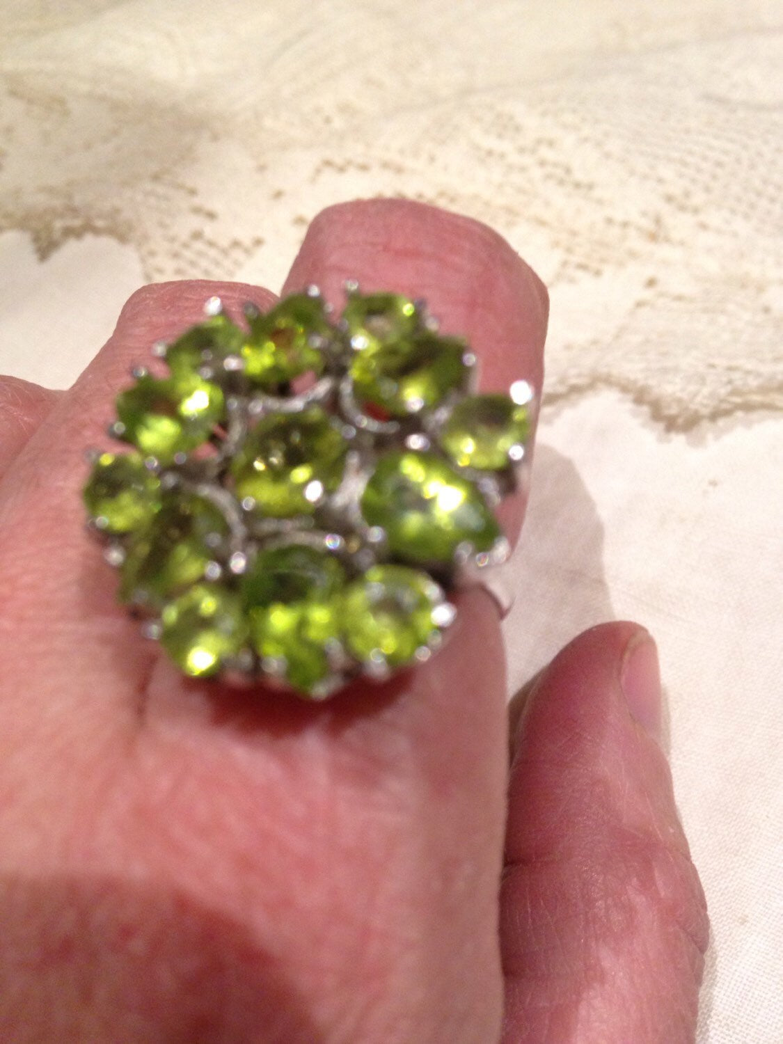 Vintage Handmade Genuine Green Peridot Filigree Setting 925 Sterling Silver Gothic Ring