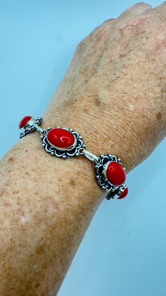 Vintage Red Coral Toggle Bracelet