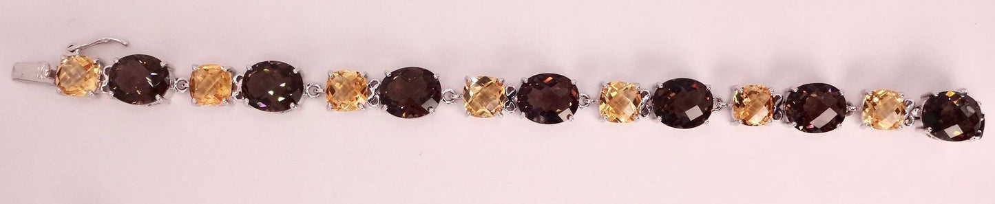 Vintage Citrine Smoky Topaz 925 Sterling Silver Bracelet