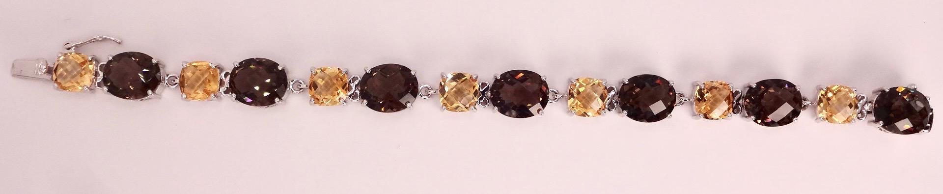 Vintage Citrine Smoky Topaz 925 Sterling Silver Bracelet