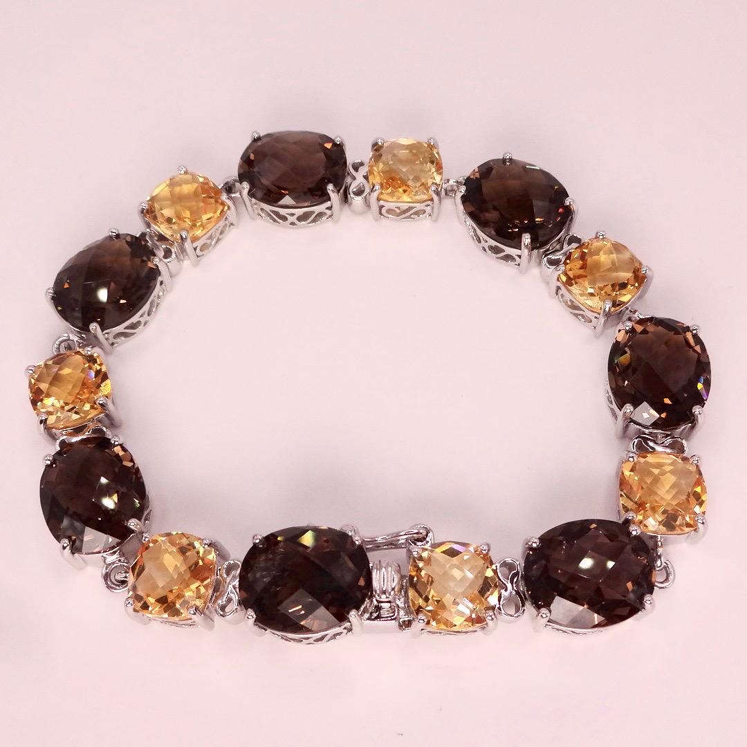 Vintage Citrine Smoky Topaz 925 Sterling Silver Bracelet