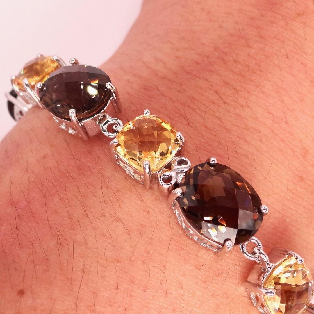 Vintage Citrine Smoky Topaz 925 Sterling Silver Bracelet