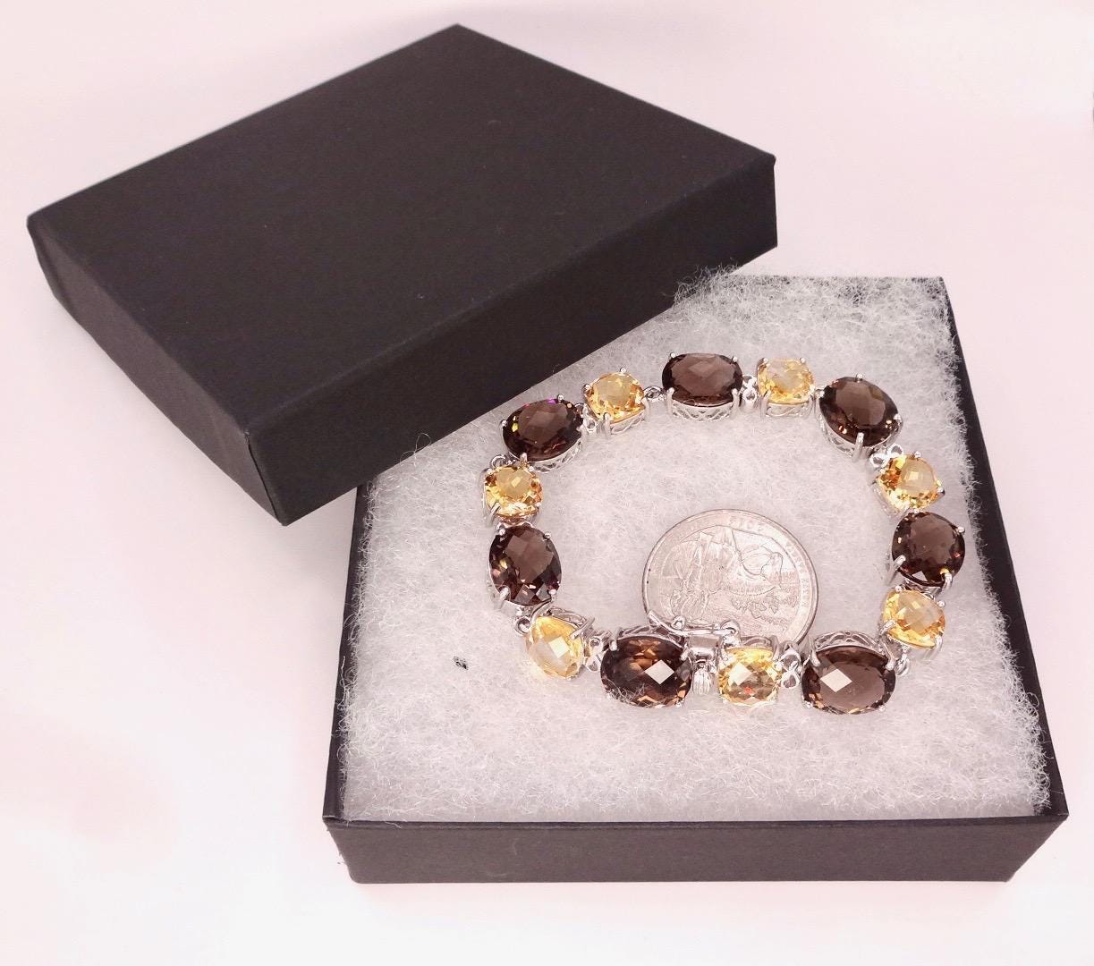 Vintage Citrine Smoky Topaz 925 Sterling Silver Bracelet