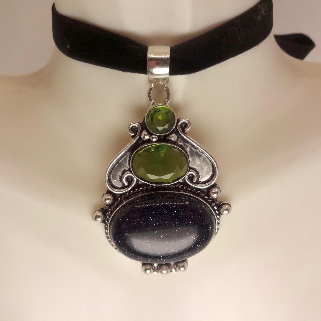 Vintage Black Sandstone silver collar necklace choker