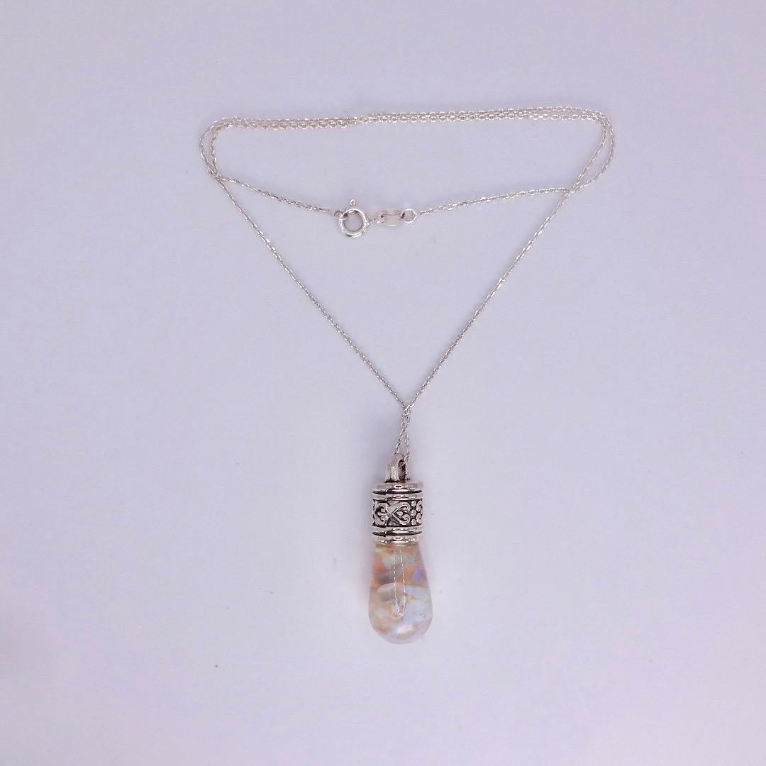Vintage White Floating Opal Choker 925 Sterling Silver Chain Necklace Choker