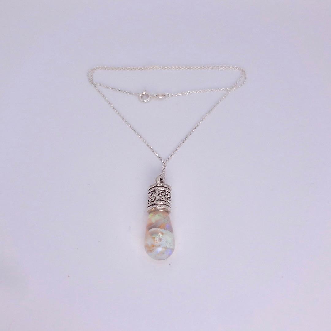 Vintage White Floating Opal Choker 925 Sterling Silver Chain Necklace Choker